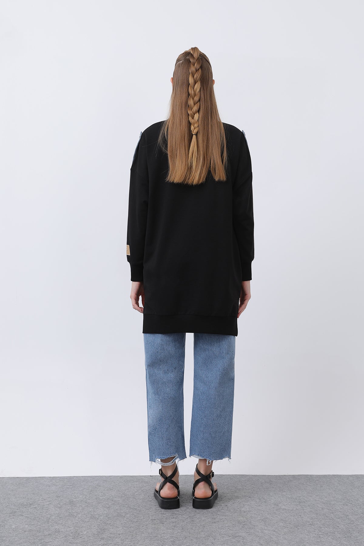 Kadın Önü Nakışlı Ve Baskılı Tunik - 10655TUN BLACK