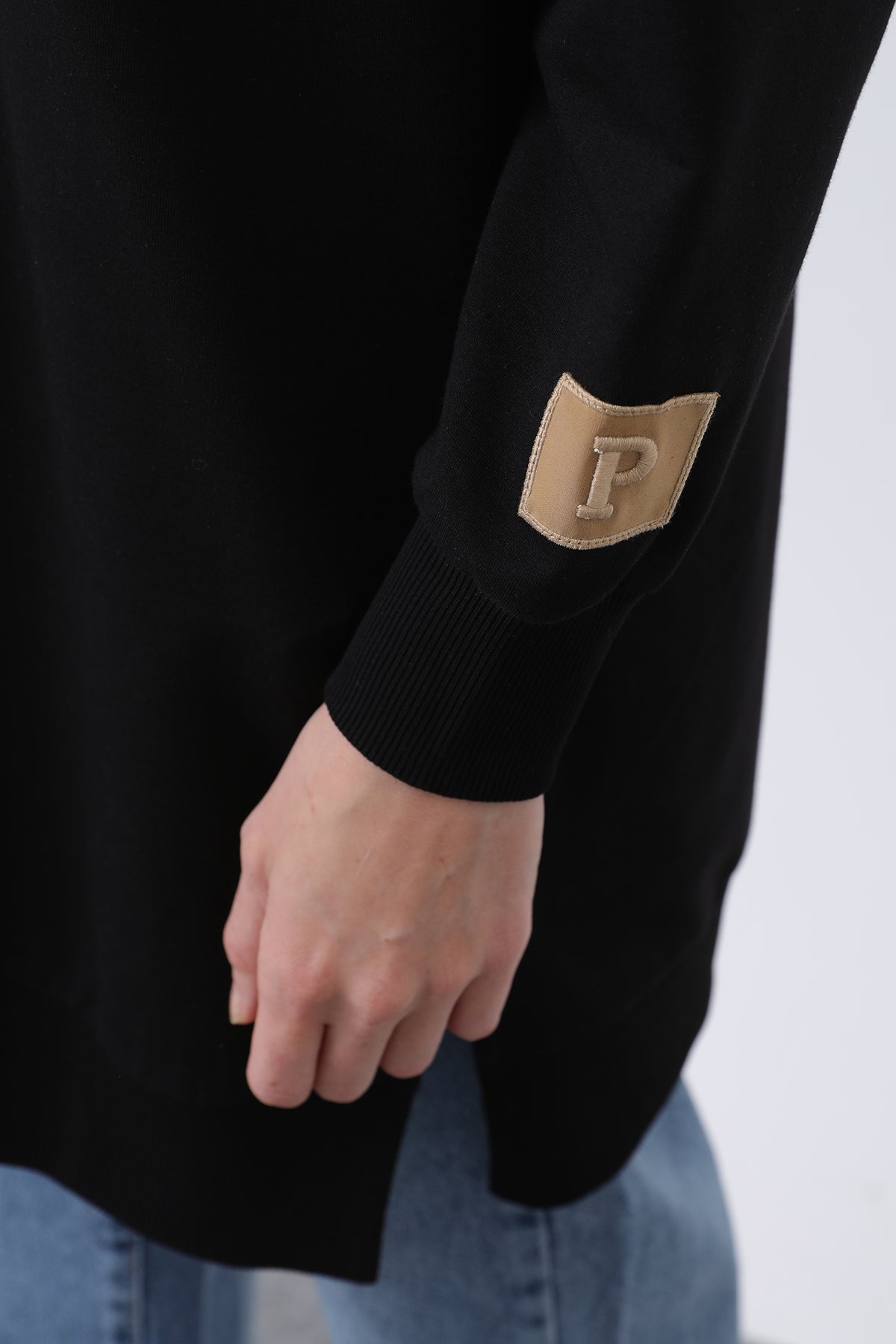 Kadın Önü Nakışlı Ve Baskılı Tunik - 10655TUN BLACK