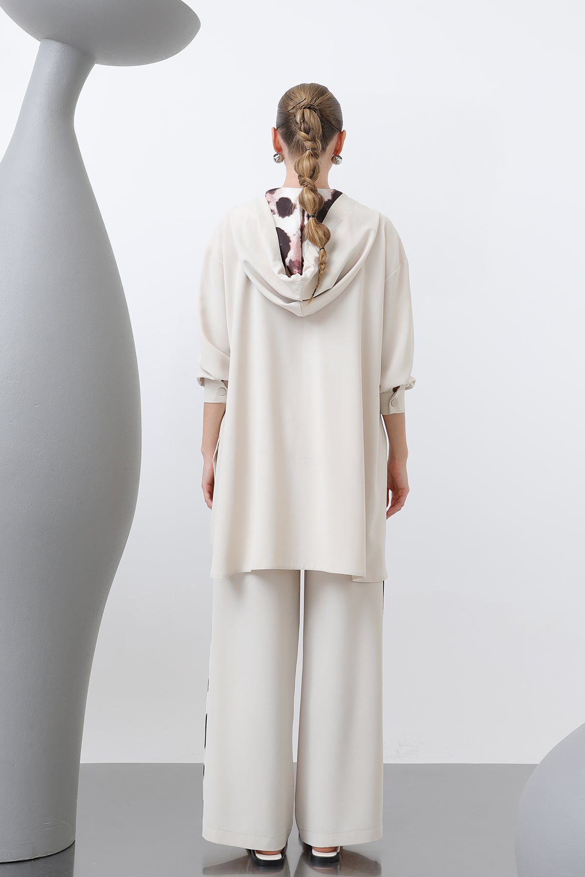 Kadın Beli Büzgü Detaylı Kapüşonlu Tunik - 10666TUN BEIGE