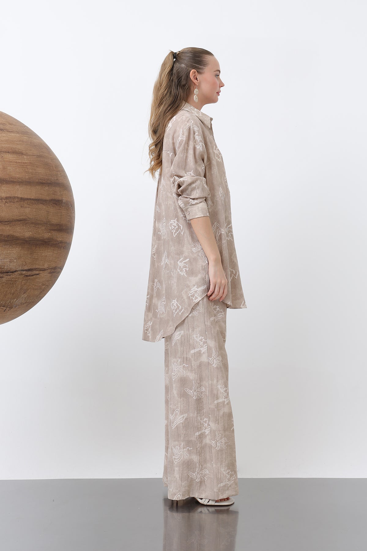 Kadın Desenli Düğme Detaylı Gömlek Tunik -10670GML BROWN