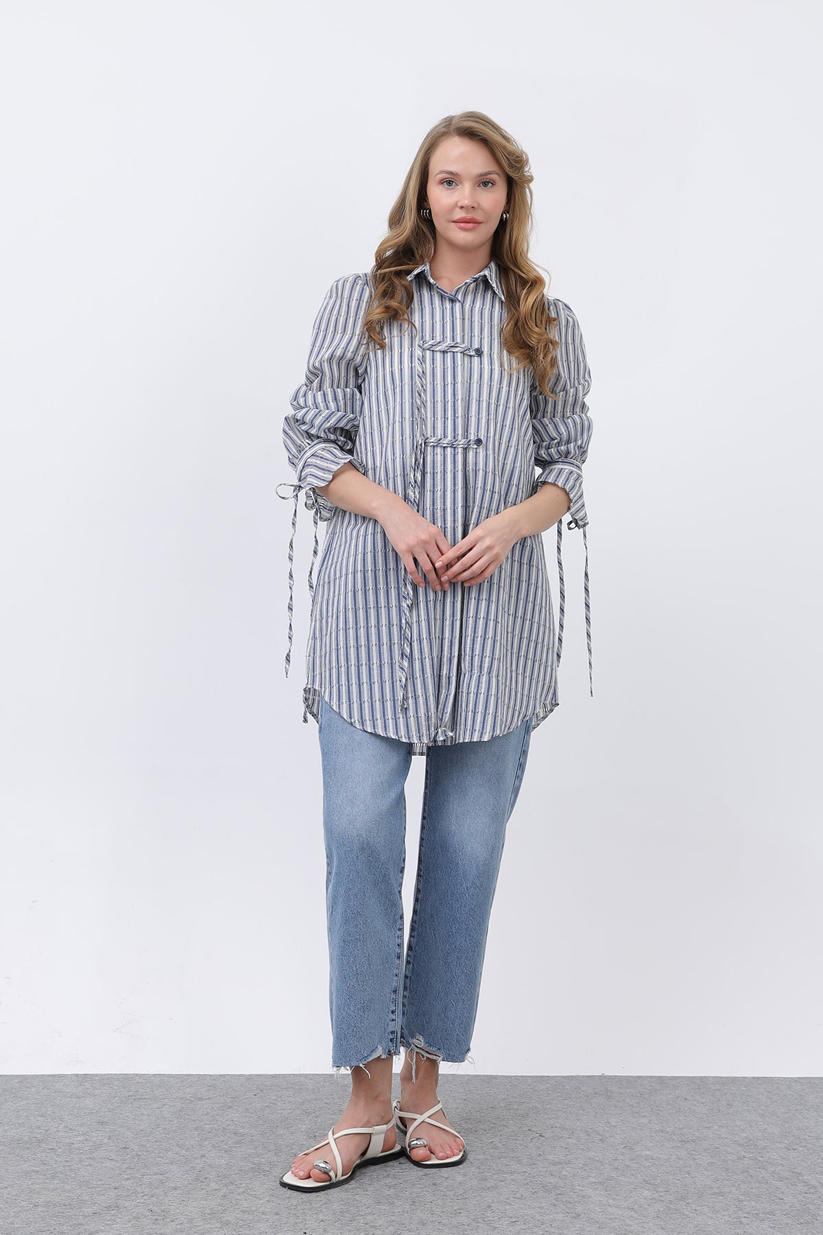 Kadın Önü Düğme Detaylı Gömlek - 10680GML NAVY