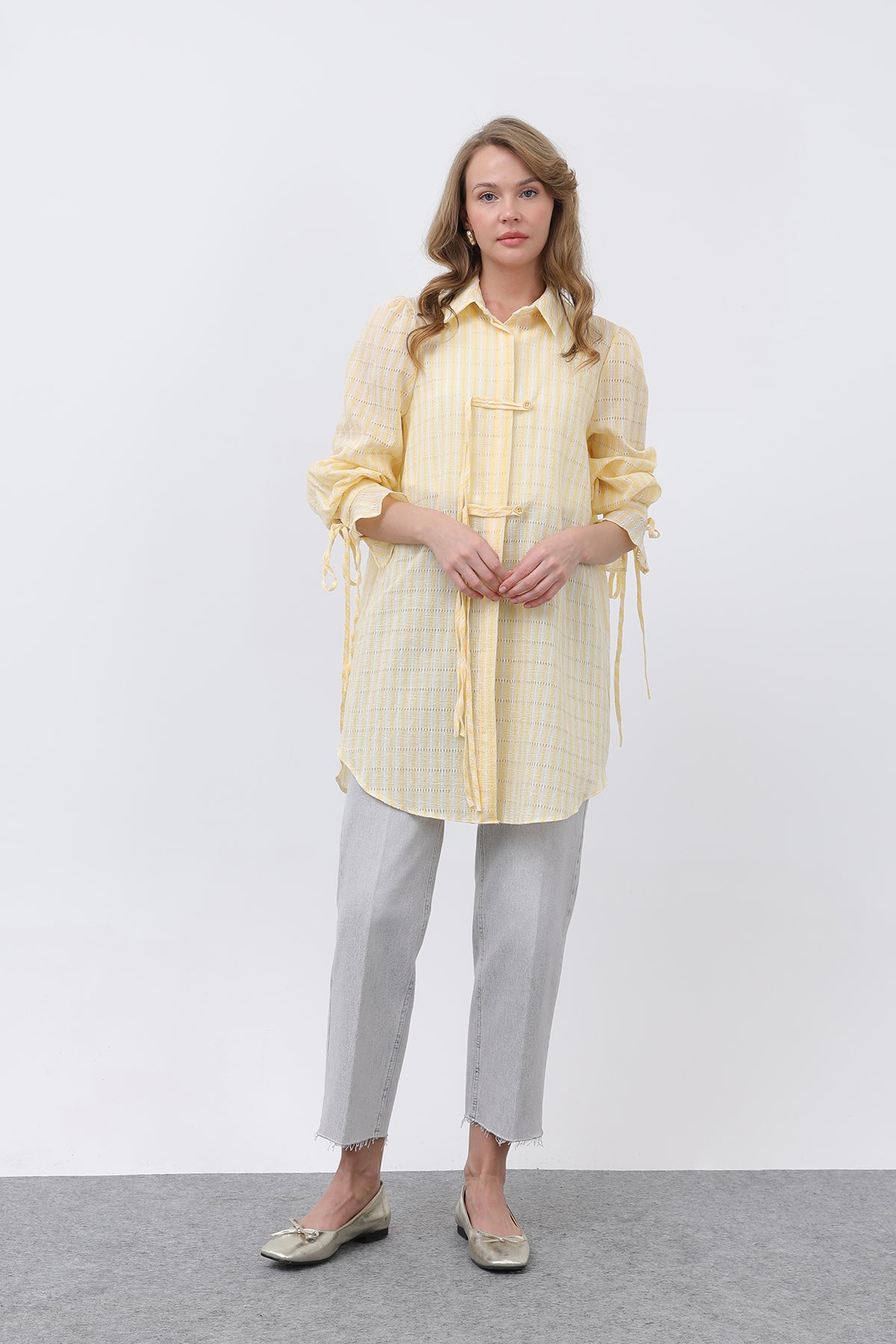 Kadın Önü Düğme Detaylı Gömlek - 10680GML YELLOW