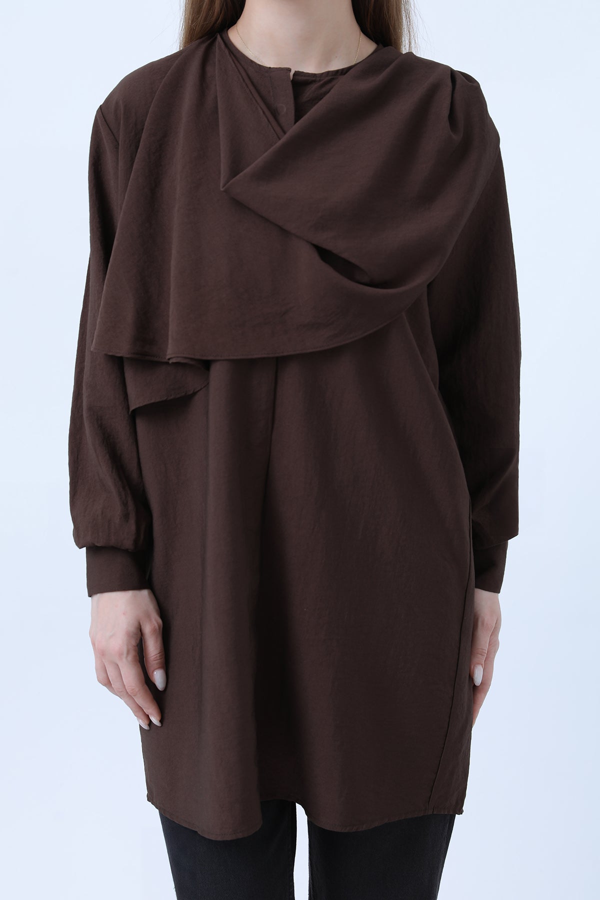 Kadın Önü Volan Detaylı Tunik - 10689TUN BROWN