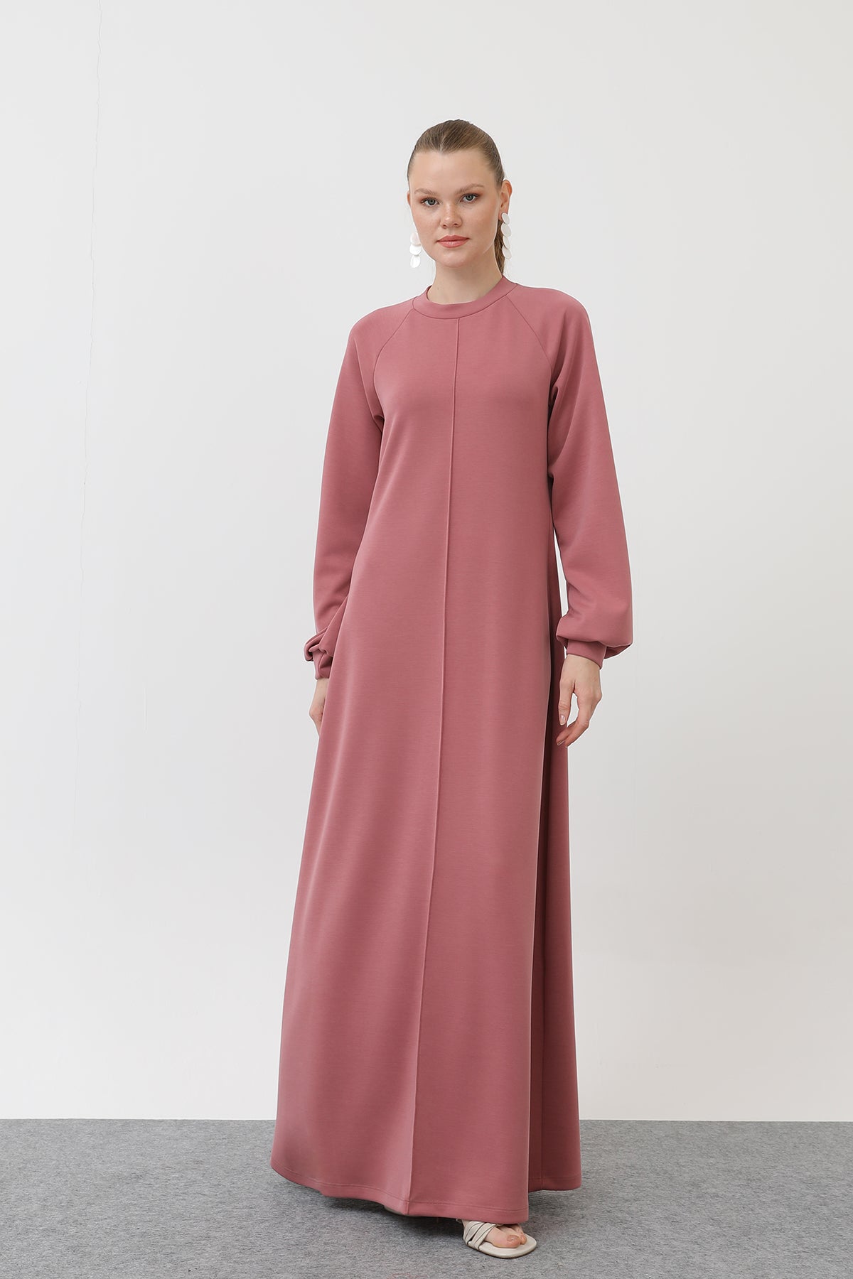 Kadın Nervür Dikişli Reglan Kol Elbise - 12557ELB ROSE