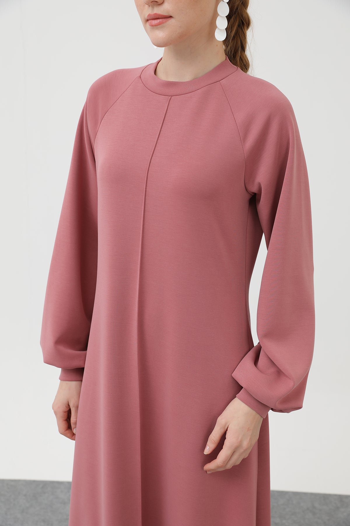 Kadın Nervür Dikişli Reglan Kol Elbise - 12557ELB ROSE