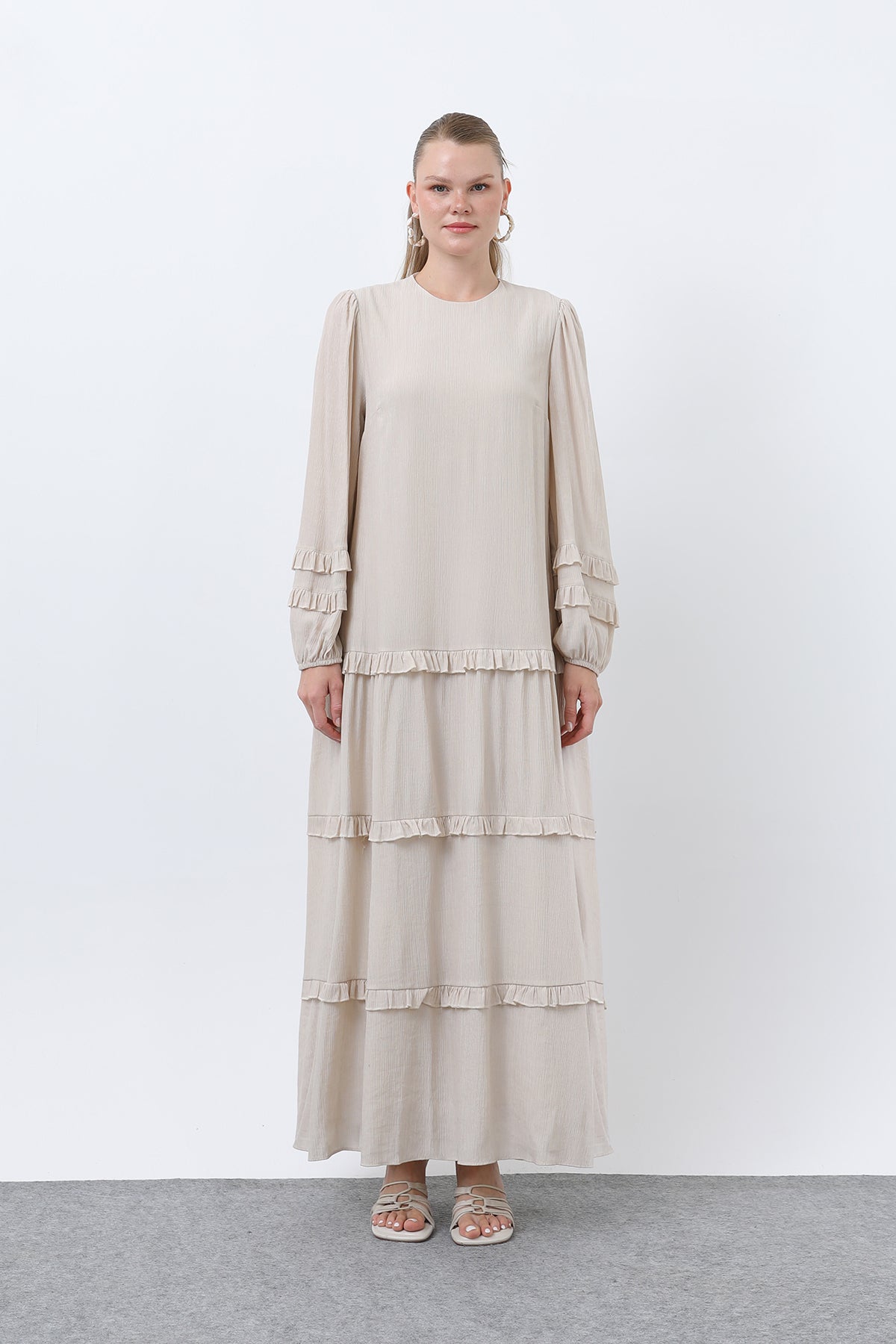 Kadın Fırfır Detaylı Elbise - 12620ELB BEIGE