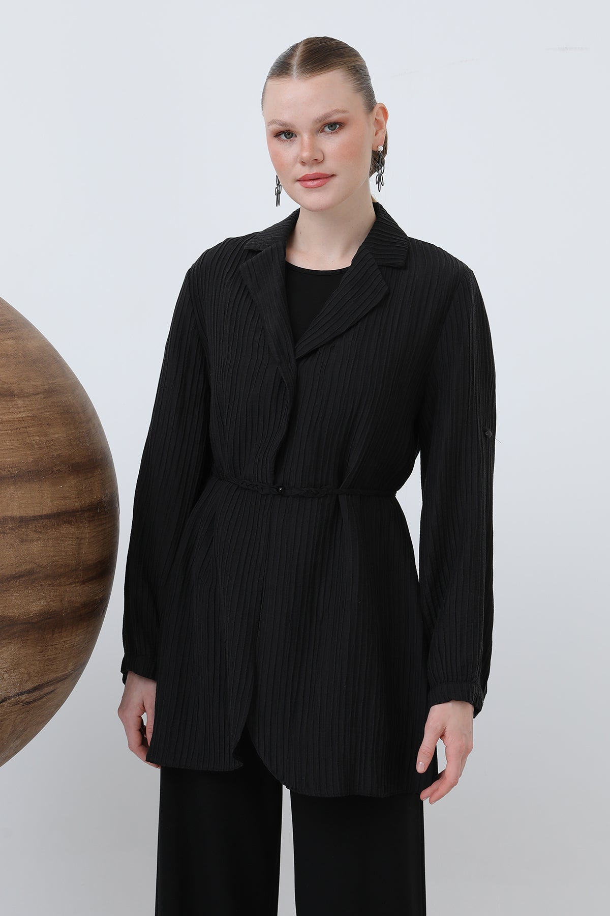 Kadın Beli Kuşaklı Pantolonlu Takım - 14316TKS BLACK