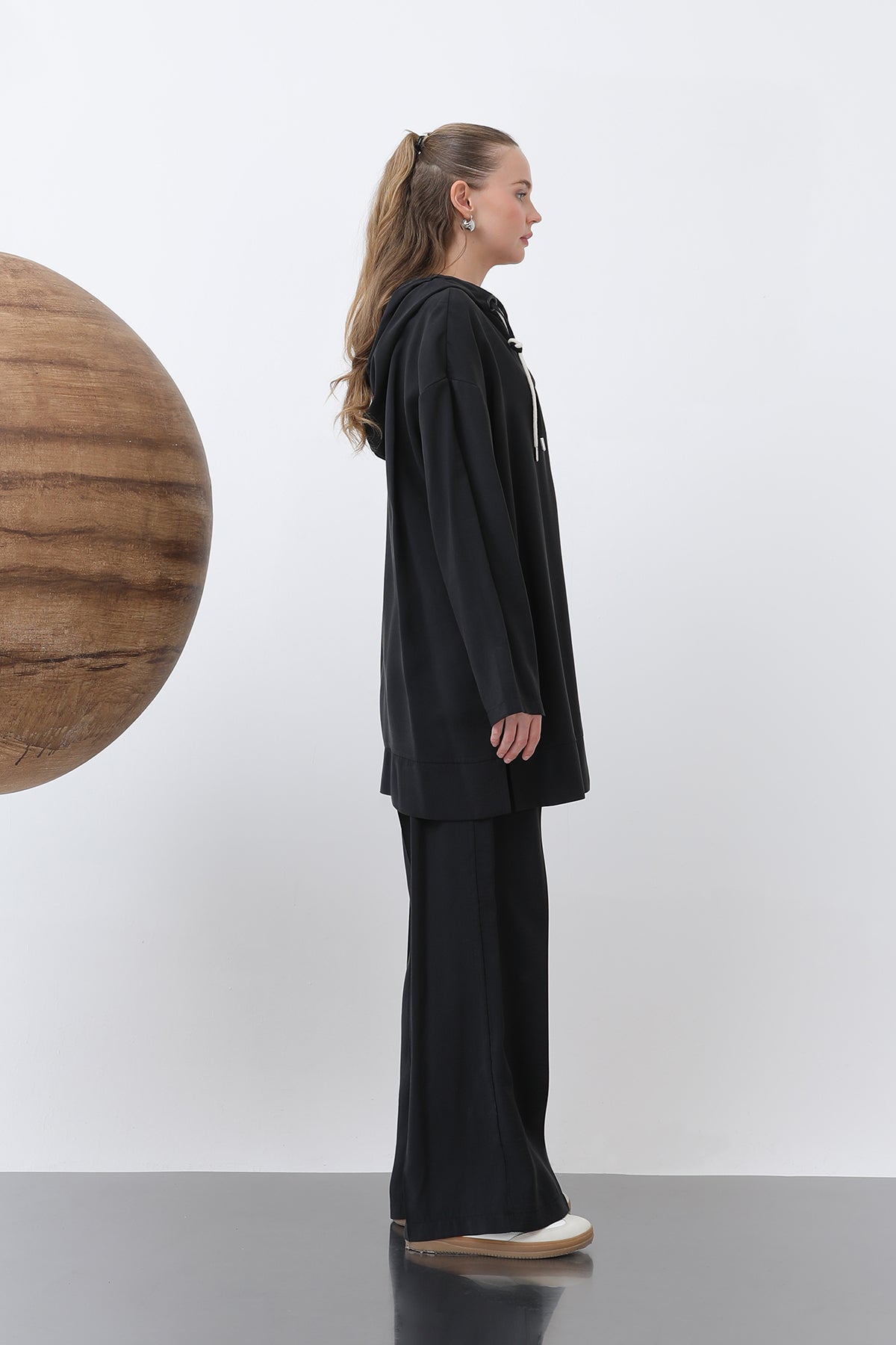 Kadın Önü Çıtçıt Ve Kordon Detaylı Pantolonlu Takım - 14319TKS BLACK