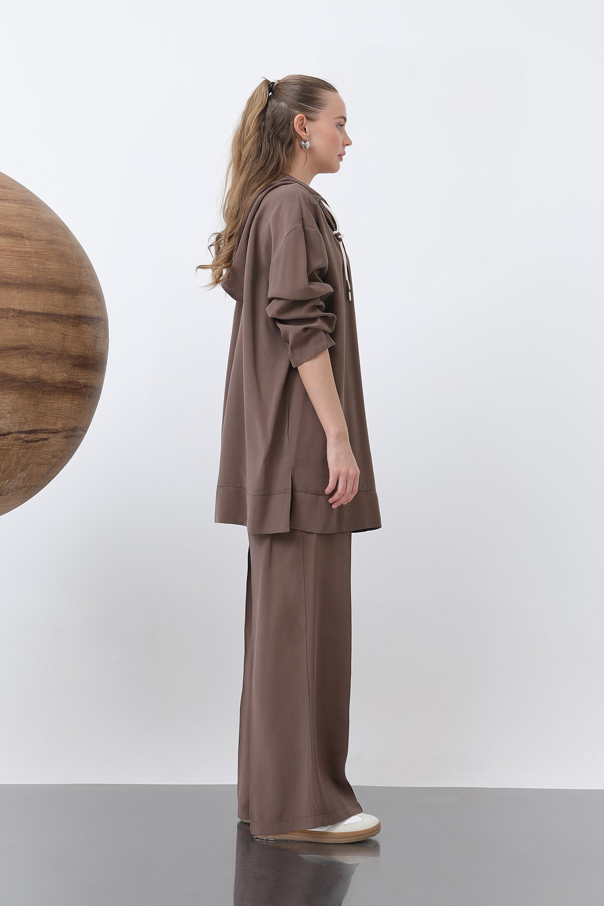 Kadın Önü Çıtçıt Ve Kordon Detaylı Pantolonlu Takım - 14319TKS BROWN
