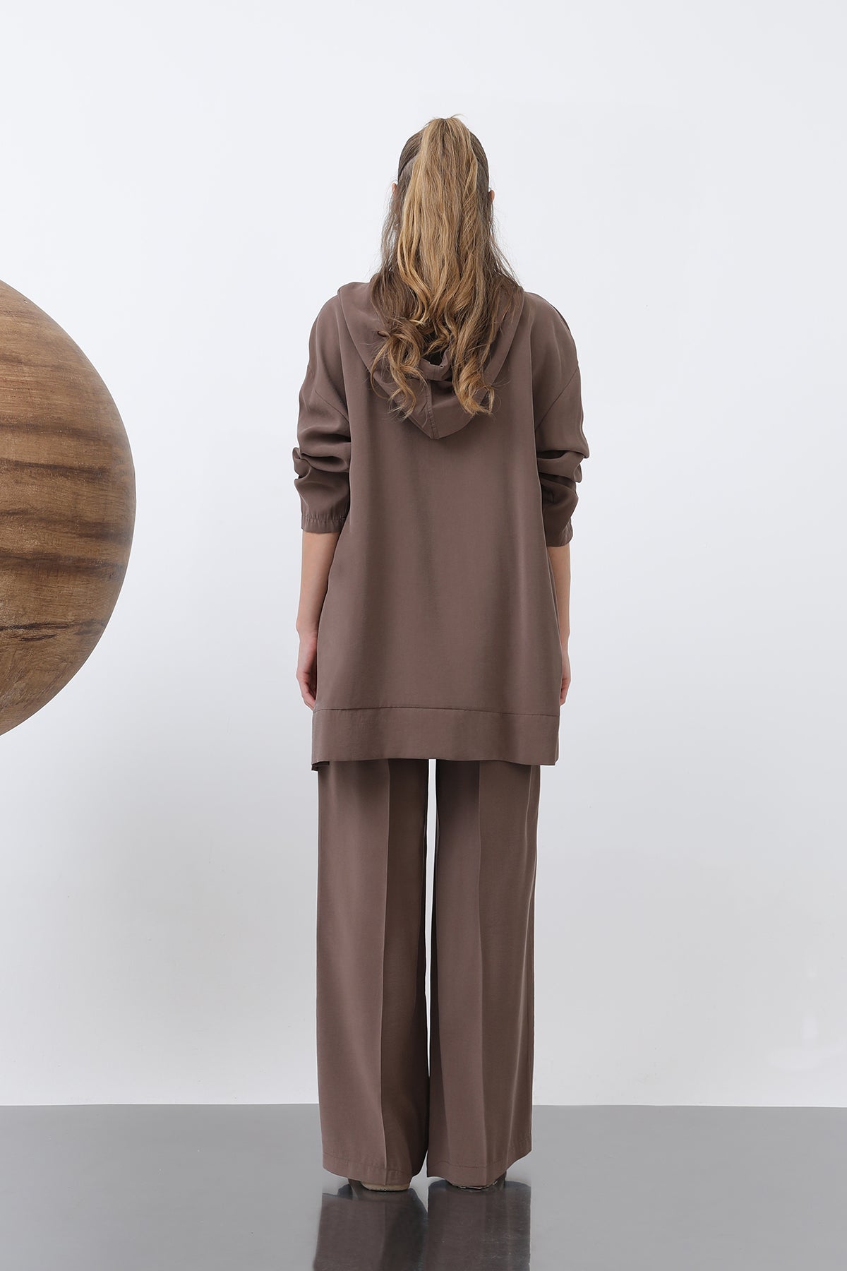 Kadın Önü Çıtçıt Ve Kordon Detaylı Pantolonlu Takım - 14319TKS BROWN