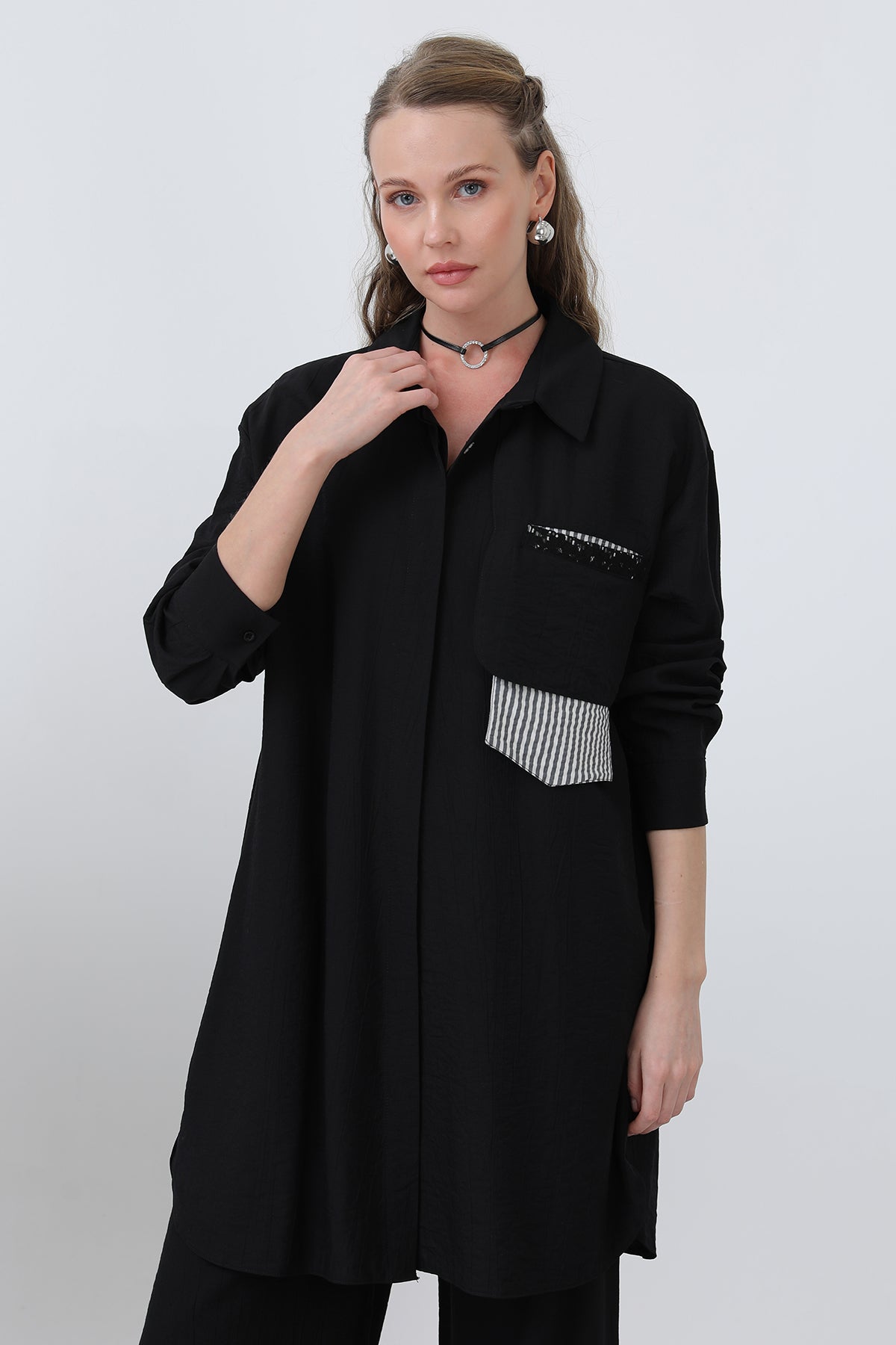 Kadın Omuz Garni Detaylı Pantolonlu Takım - 14322TKM BLACK