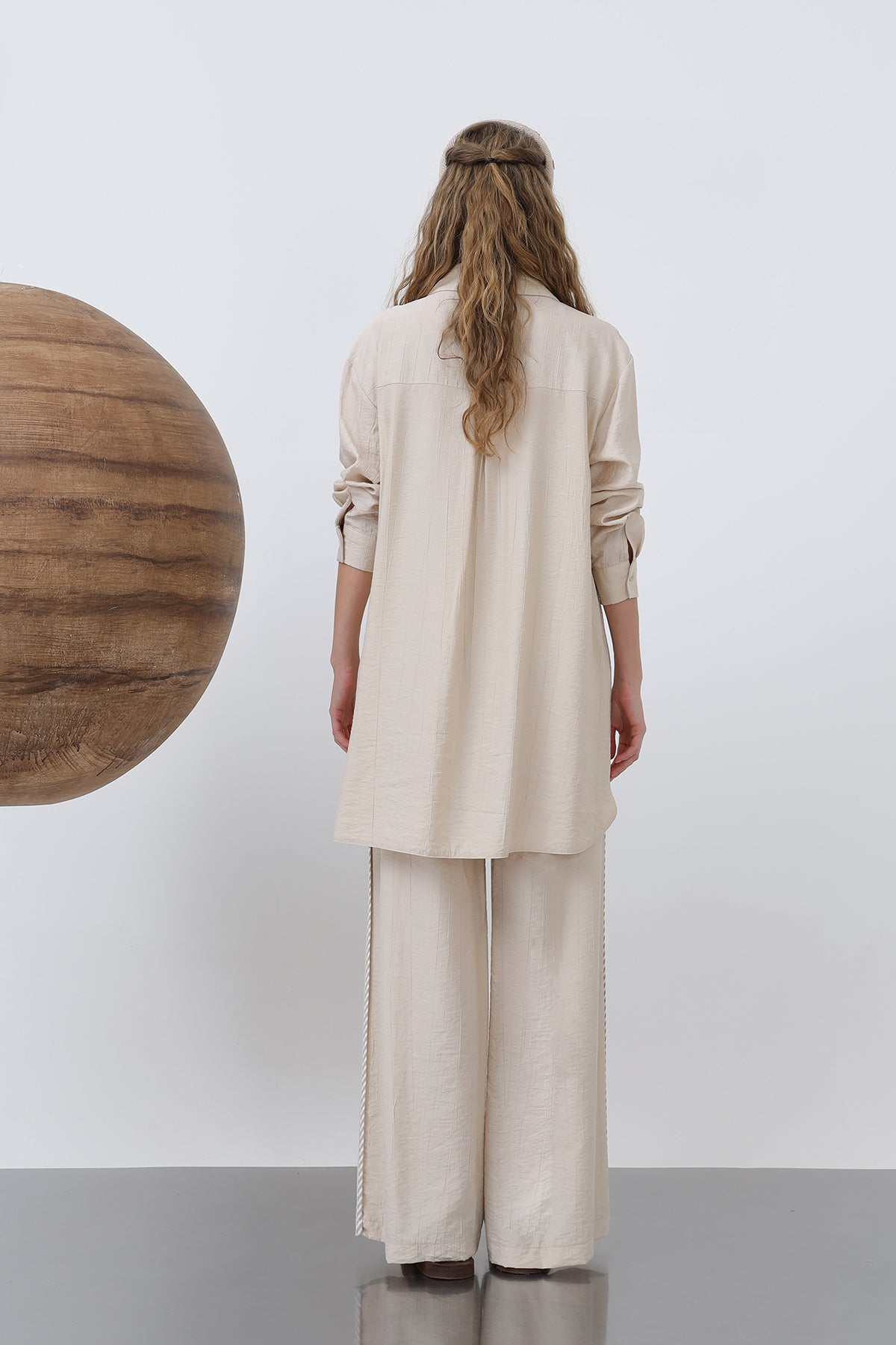 Kadın Omuz Garni Detaylı Pantolonlu Takım - 14322TKM BEIGE