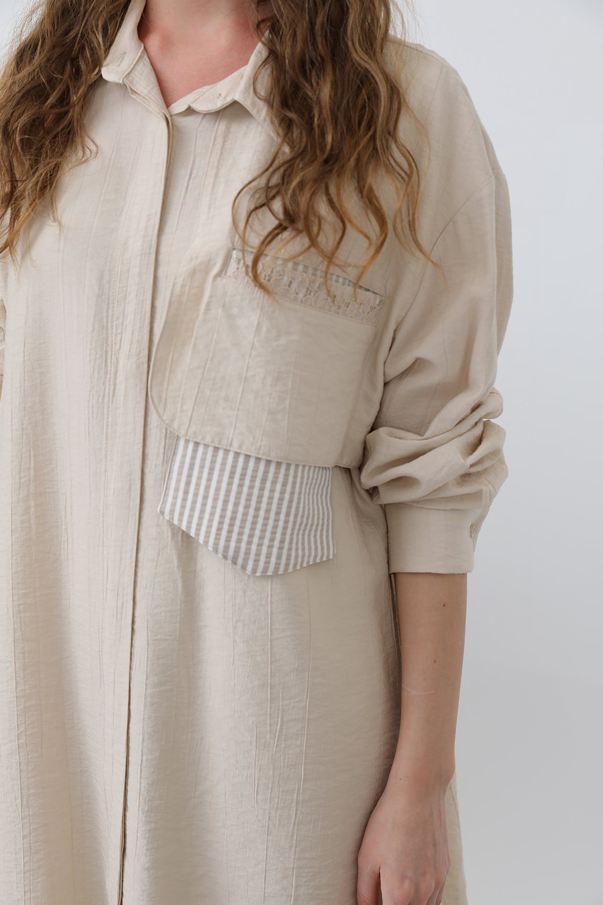 Kadın Omuz Garni Detaylı Pantolonlu Takım - 14322TKM BEIGE