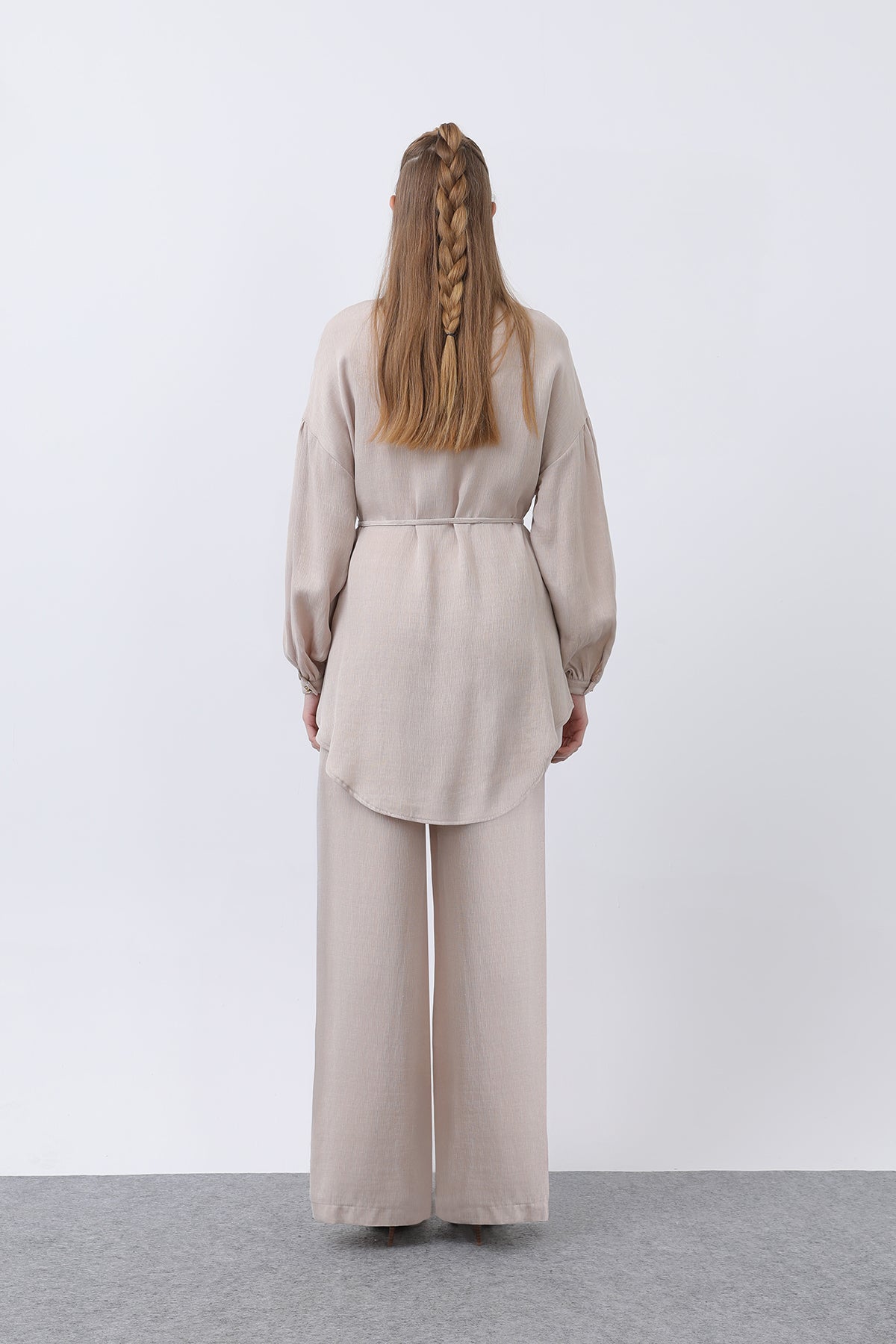 Kadın Düğme Detaylı Hakim Yaka Tunik Takım - 14329TKS BEIGE