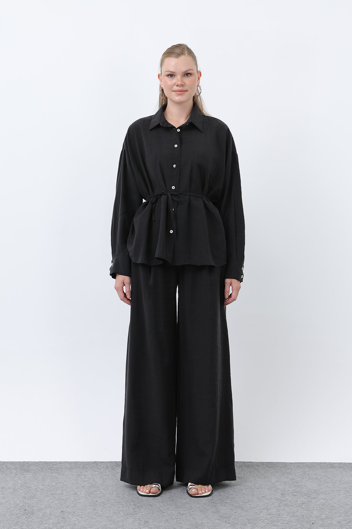Kadın Arkası Biye Detaylı Pantolonlu Takım - 14335TKS BLACK