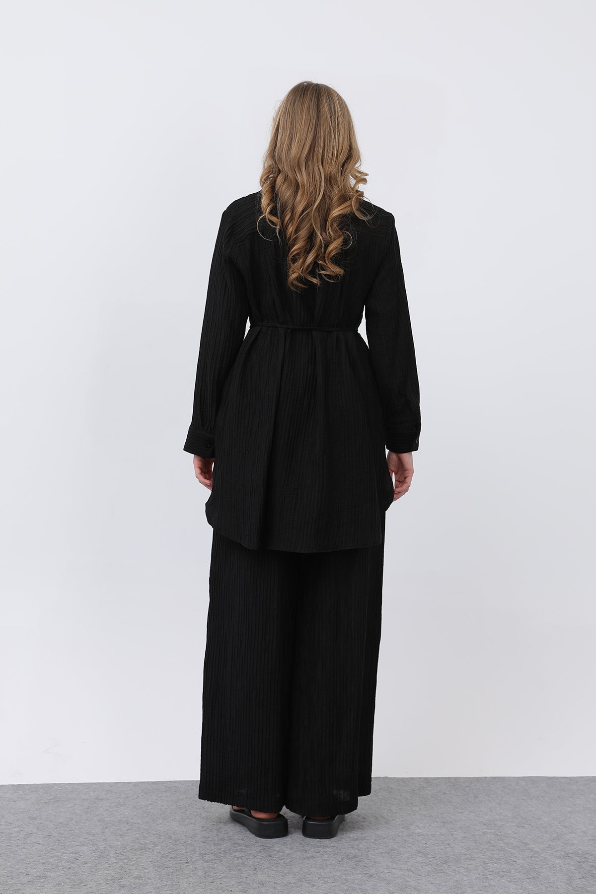 Kadın Beli Kuşaklı Pantolonlu Takım - 14336TKS BLACK