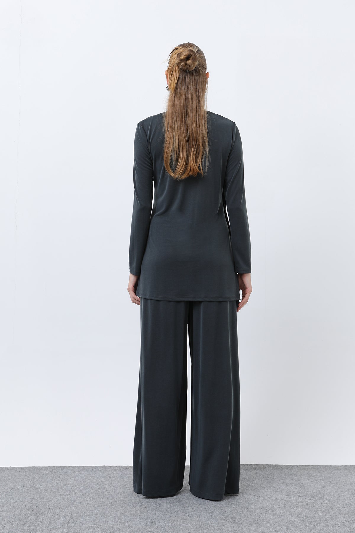 Kadın Drape Detaylı Pantolonlu Takım - 14349TKS DARK ANTHRACITE