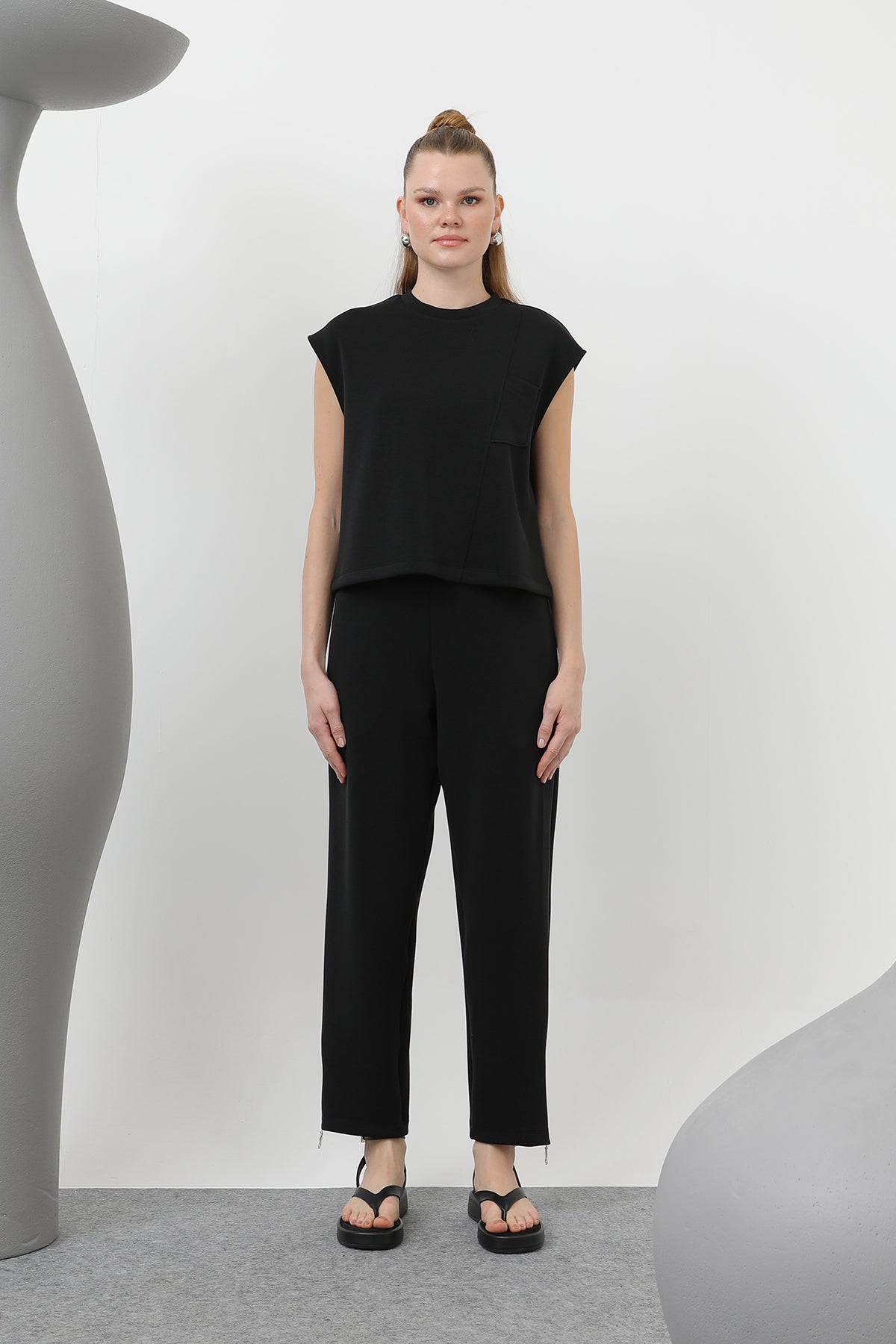 Kadın Ön Korsaj Arka Lastik Pantolon - 18225PNT BLACK