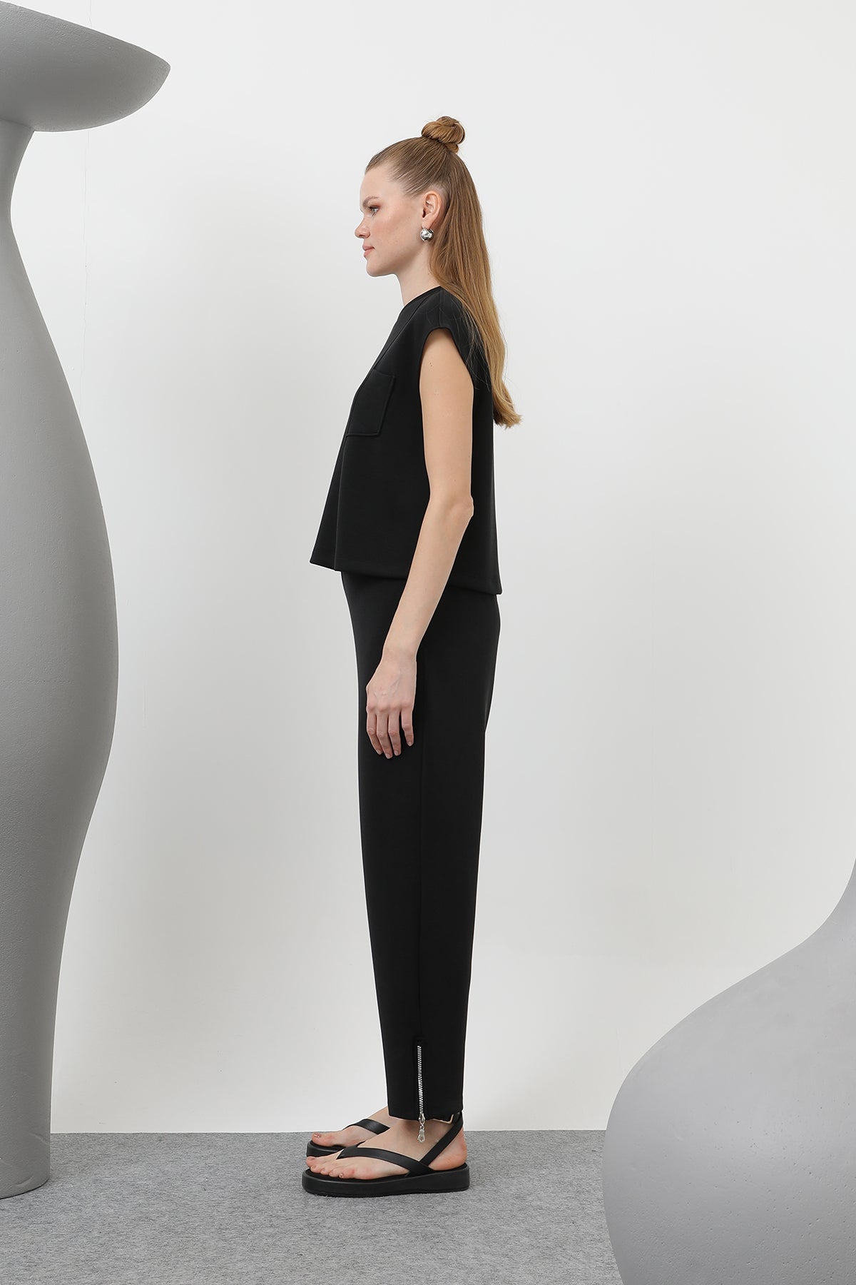 Kadın Ön Korsaj Arka Lastik Pantolon - 18225PNT BLACK