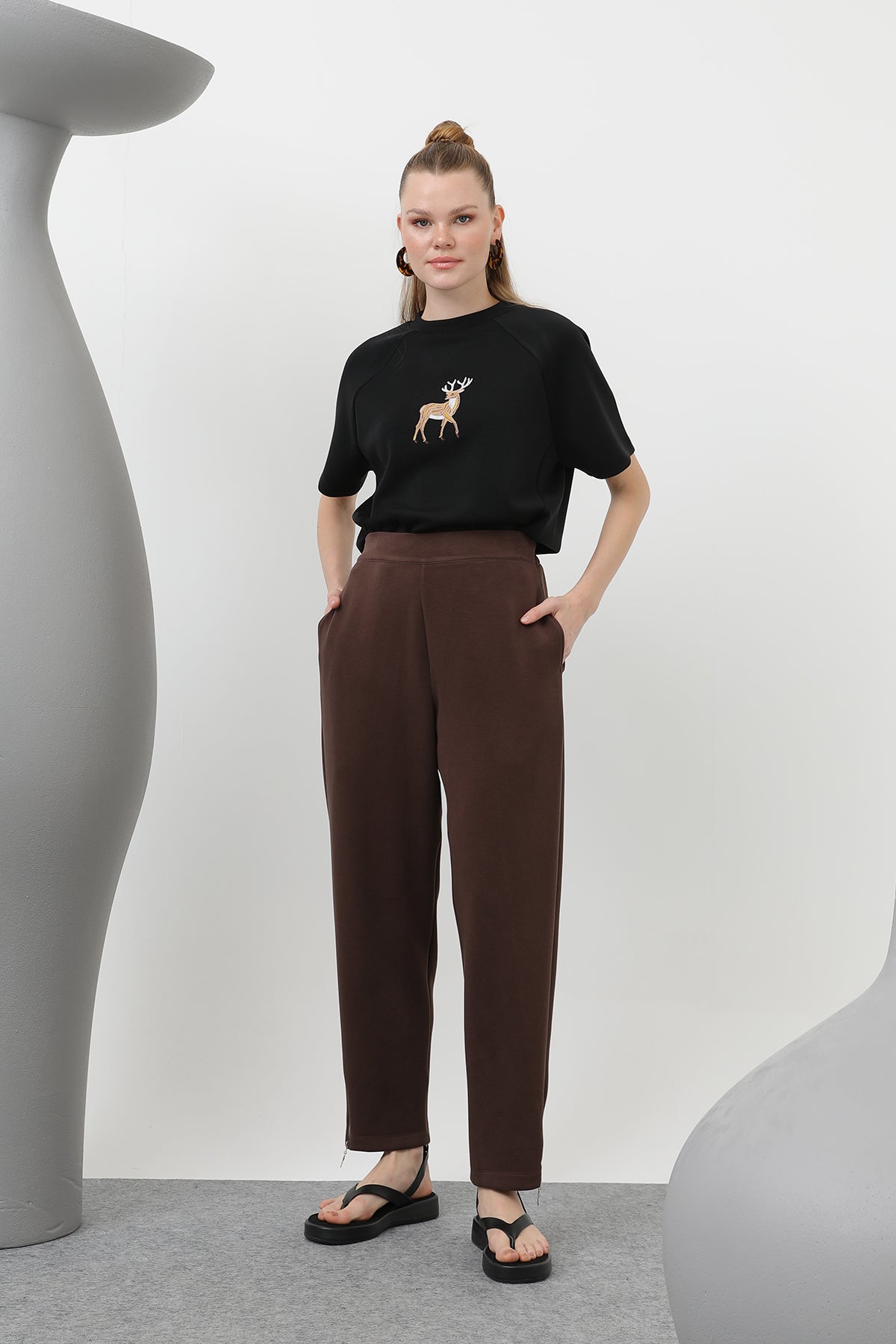 Kadın Ön Korsaj Arka Lastik Pantolon - 18225PNT BROWN