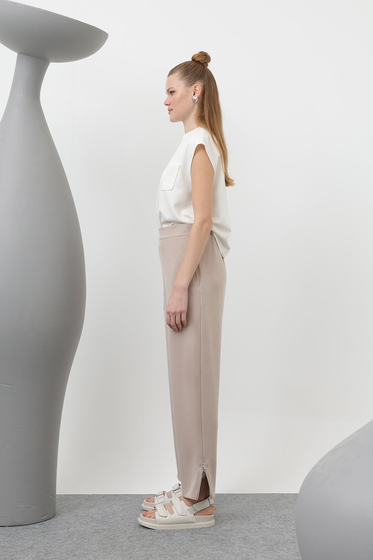 Kadın Ön Korsaj Arka Lastik Pantolon - 18225PNT BEIGE
