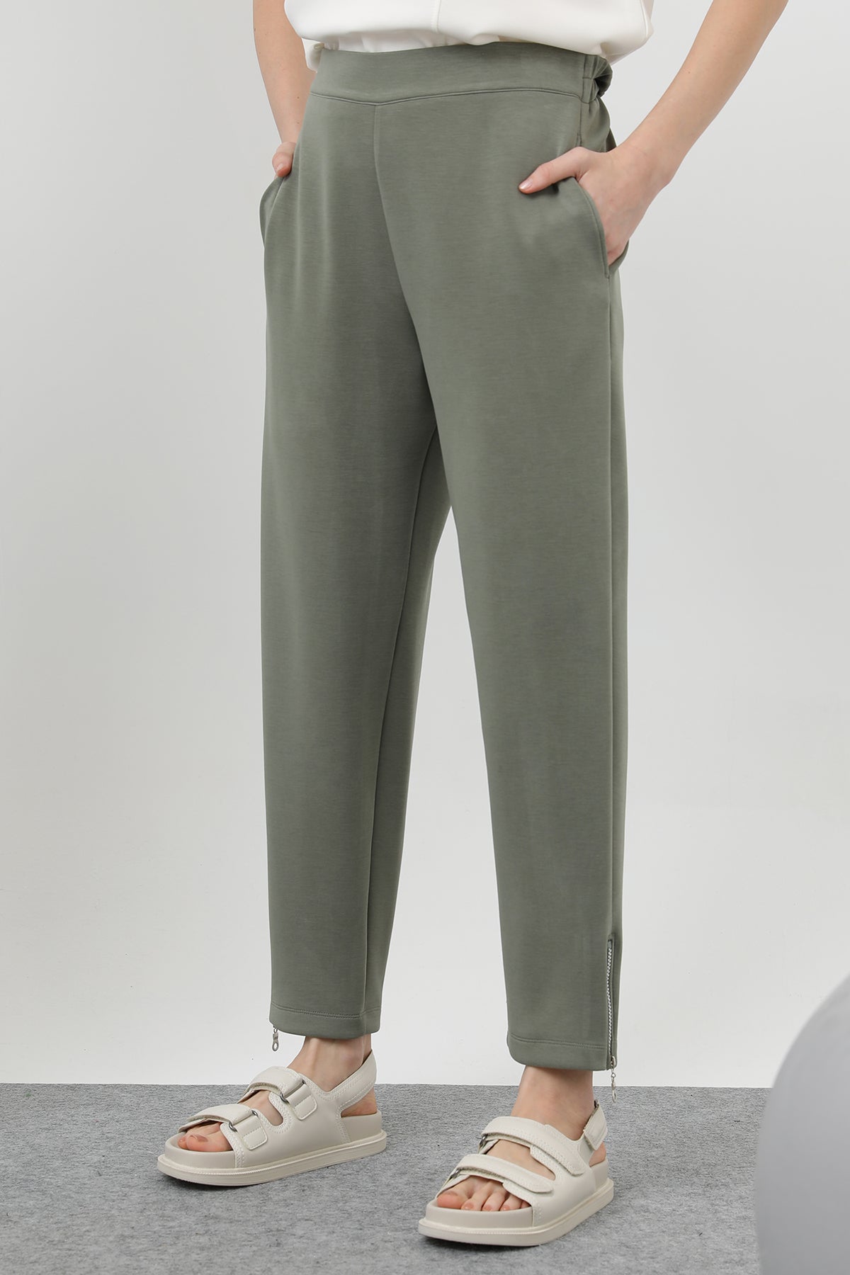 Kadın Ön Korsaj Arka Lastik Pantolon - 18225PNT KHAKI