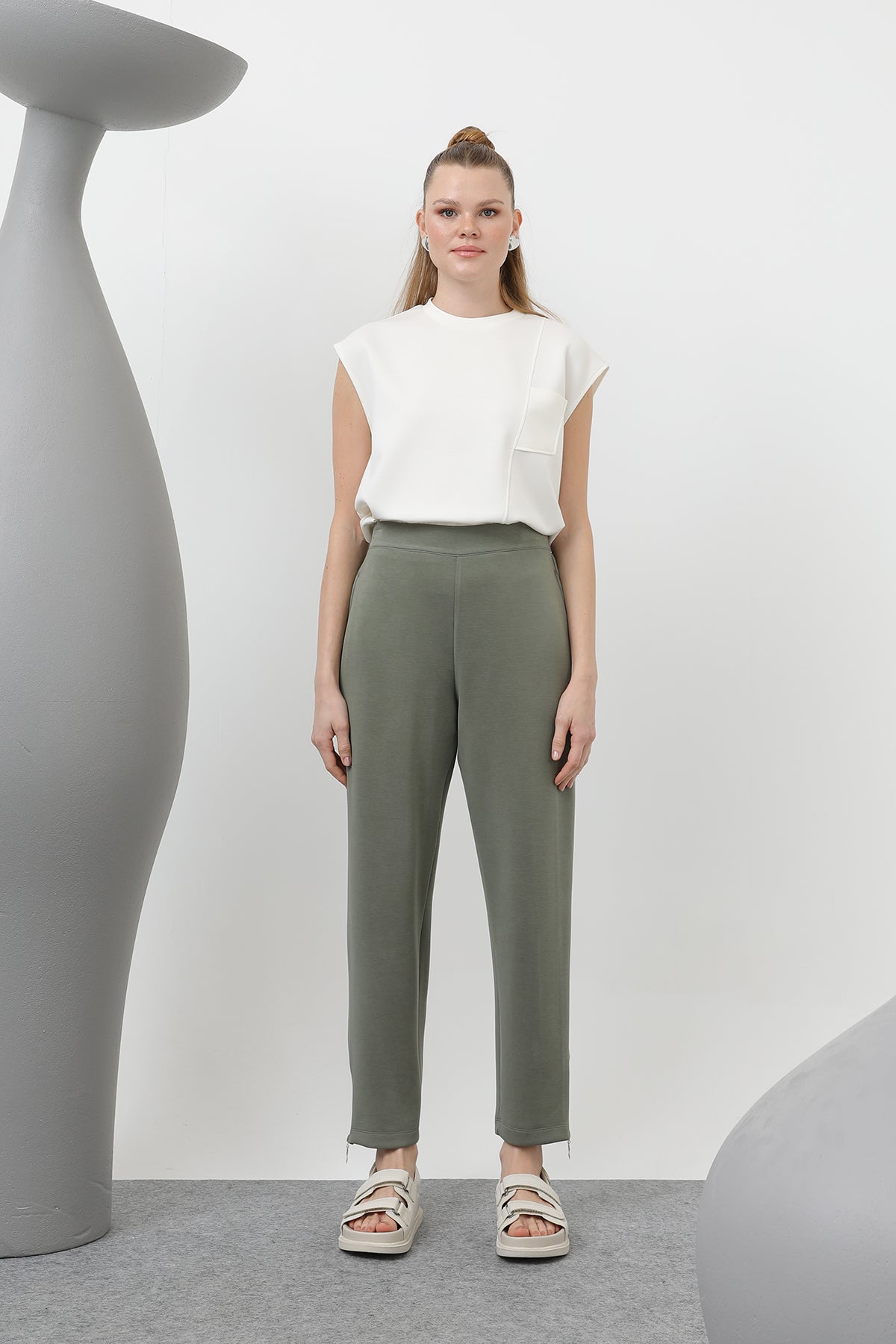 Kadın Ön Korsaj Arka Lastik Pantolon - 18225PNT KHAKI