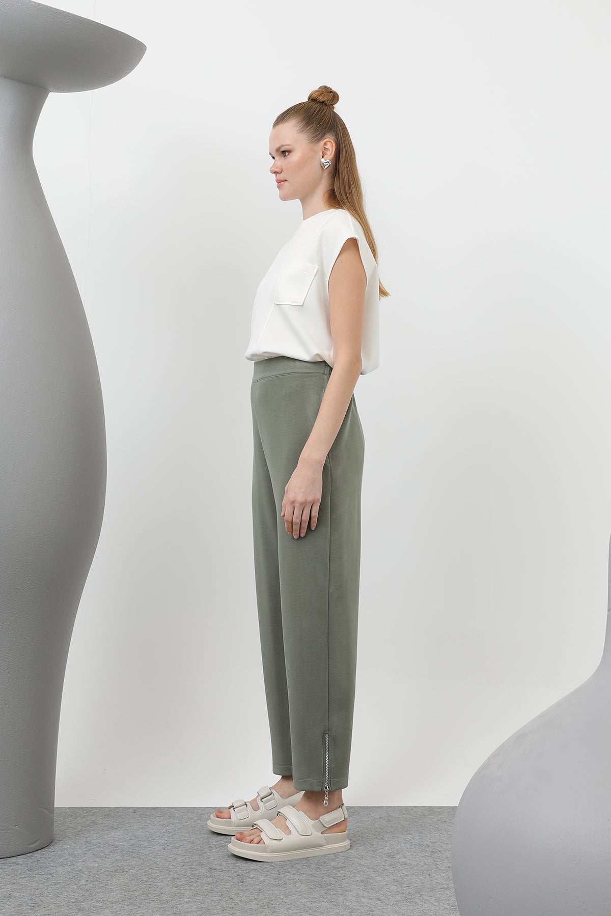 Kadın Ön Korsaj Arka Lastik Pantolon - 18225PNT KHAKI