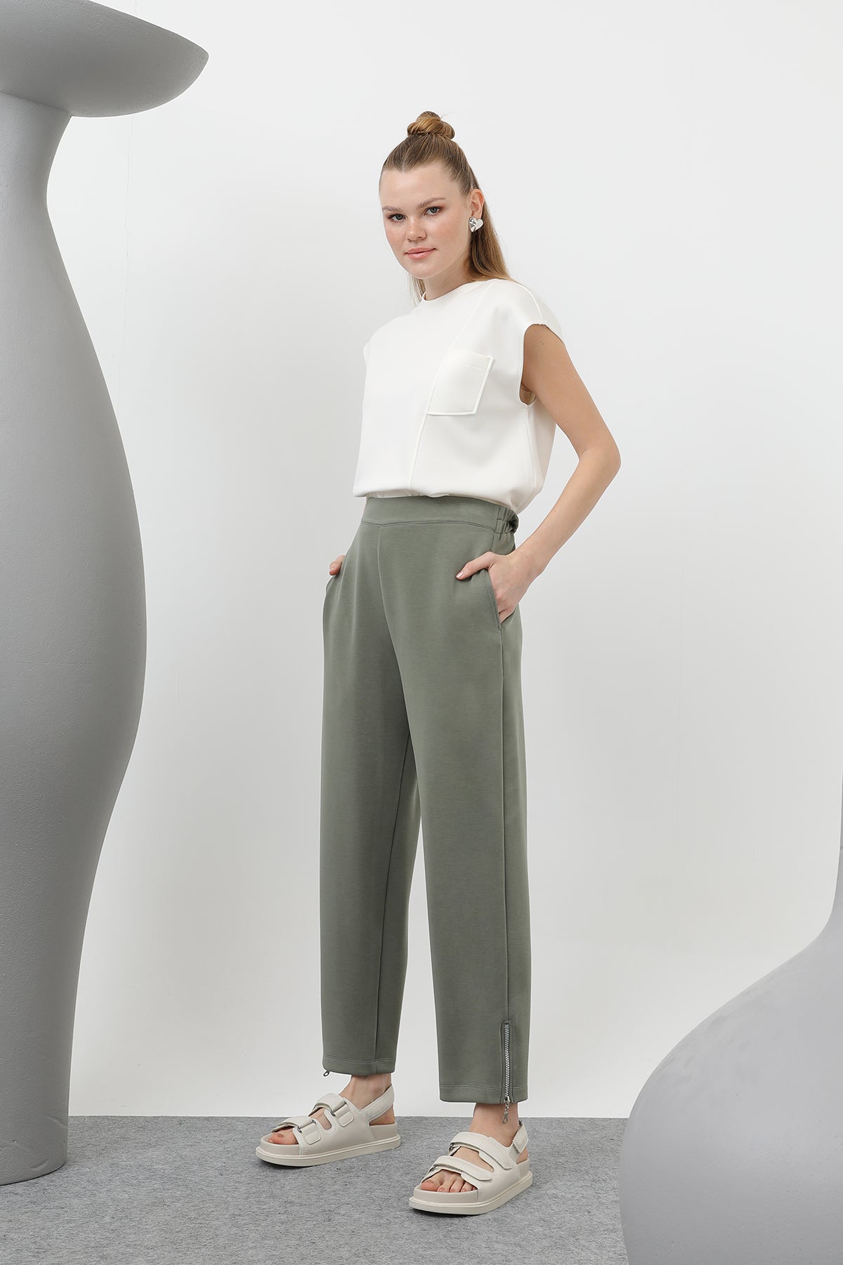 Kadın Ön Korsaj Arka Lastik Pantolon - 18225PNT KHAKI