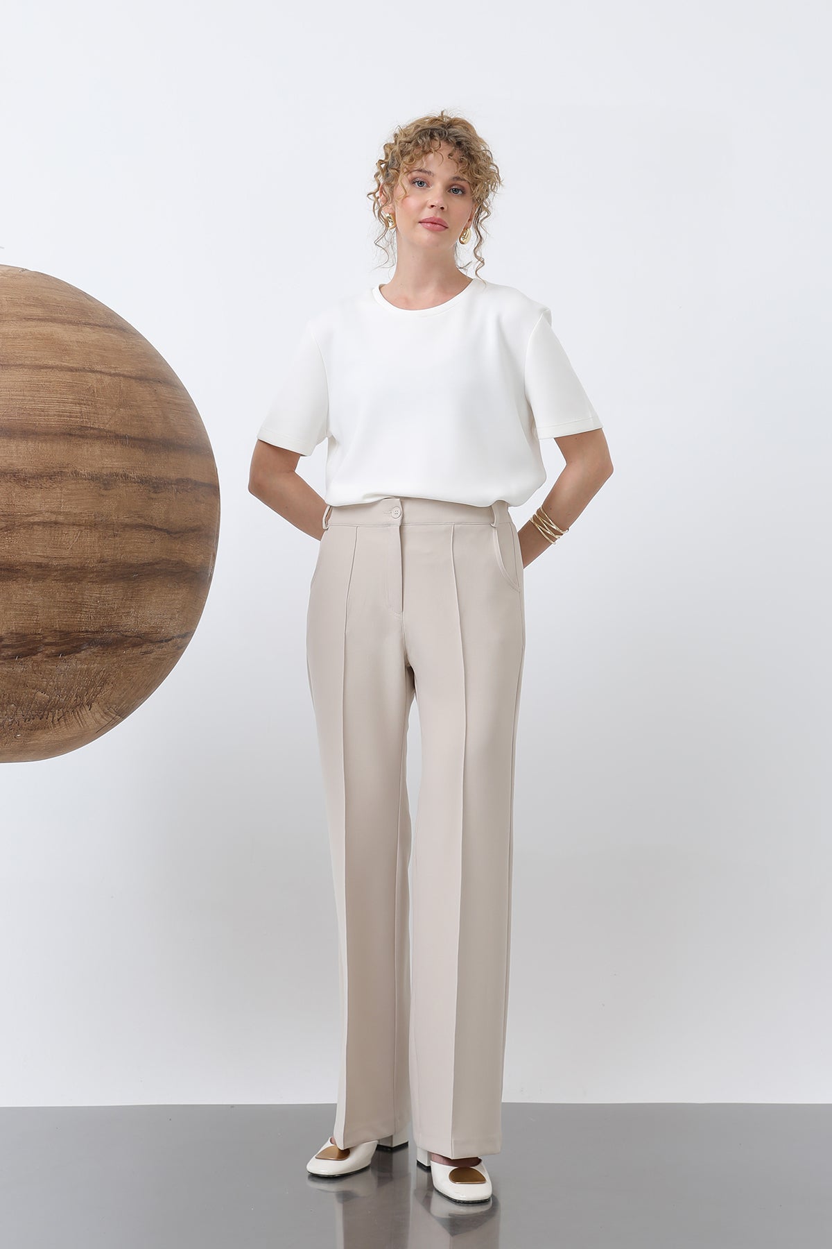 Kadın Nervür Dikişli Pantolon - 18226PNT BEIGE
