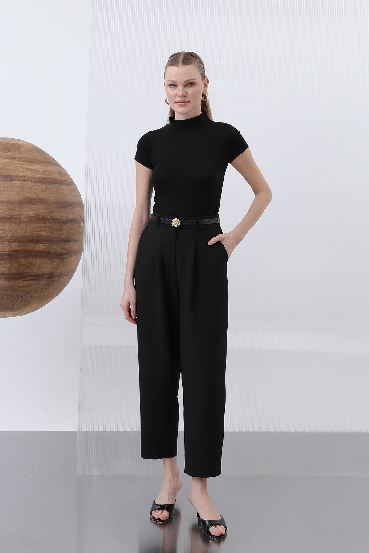 Kadın Pileli Pantolon - 18227PNT BLACK