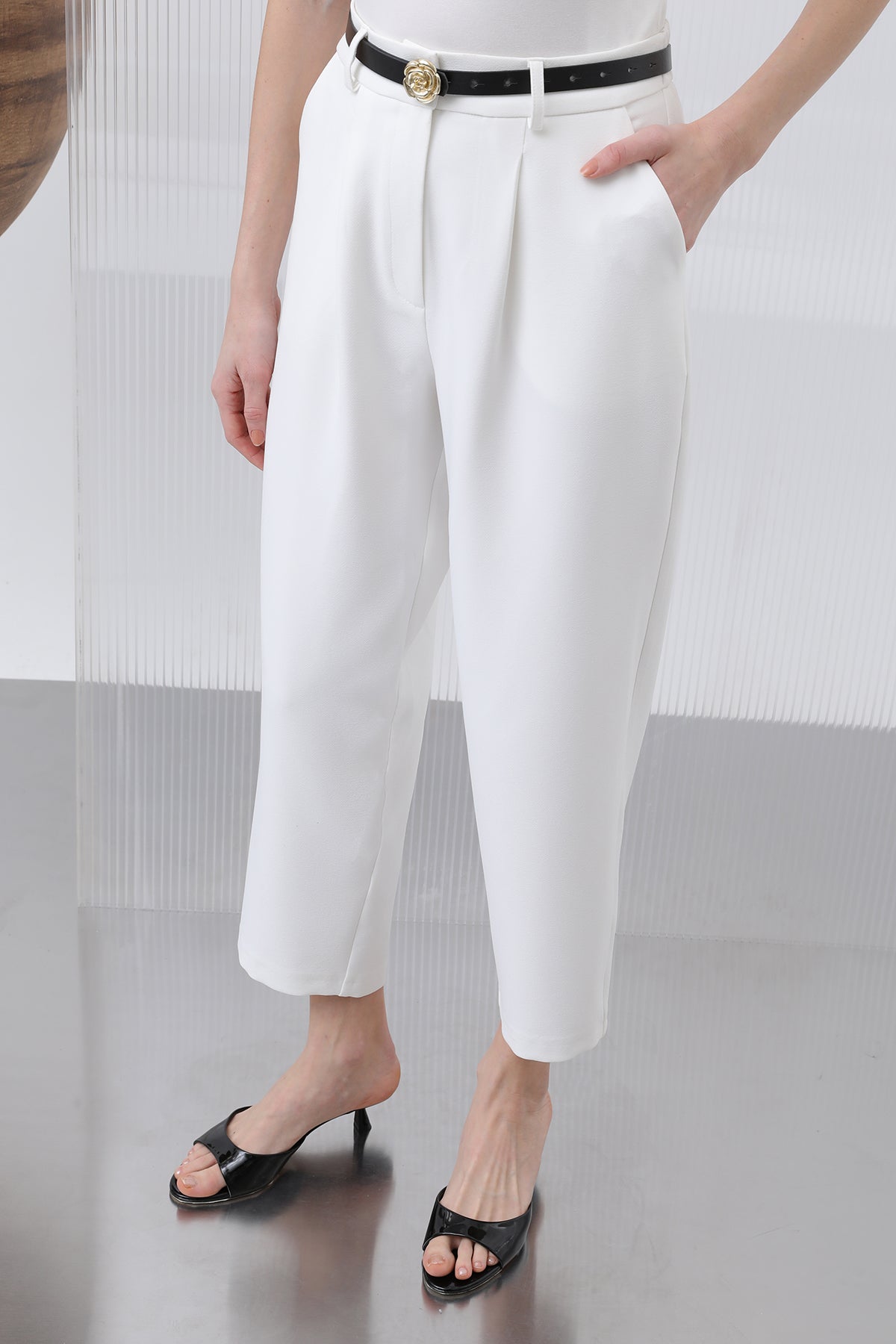Kadın Pileli Pantolon - 18227PNT ECRU
