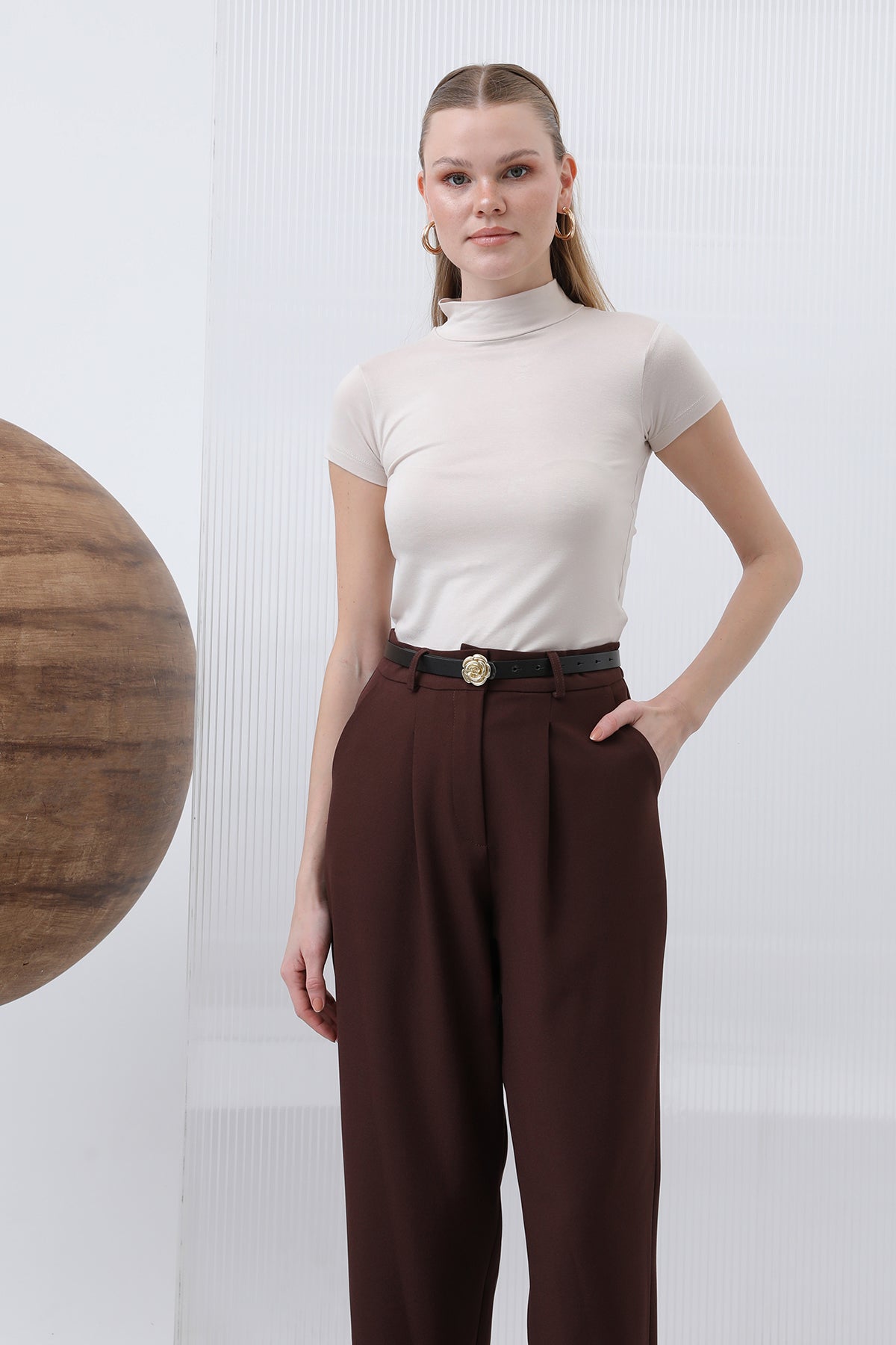 Kadın Pileli Pantolon - 18227PNT BROWN