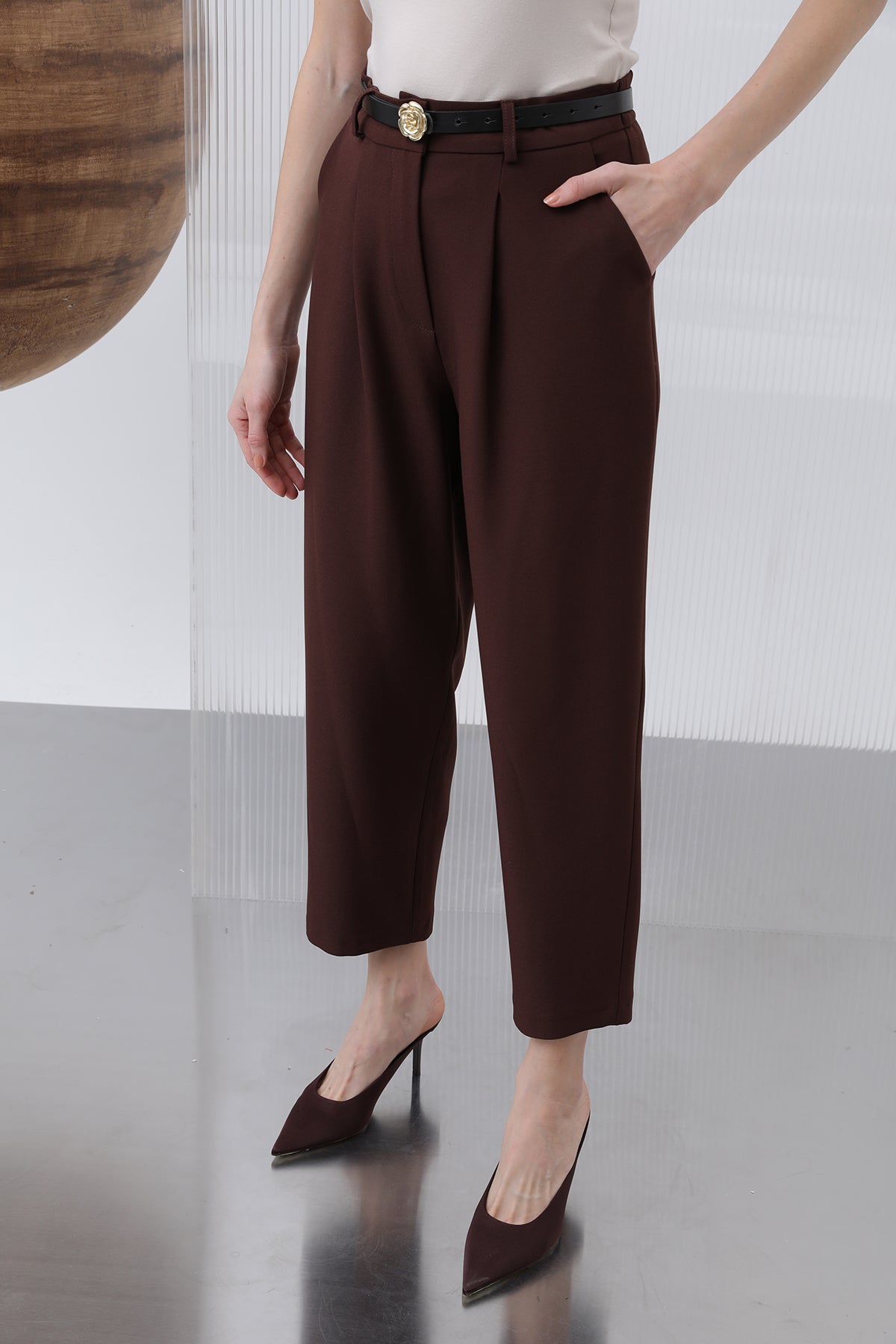 Kadın Pileli Pantolon - 18227PNT BROWN