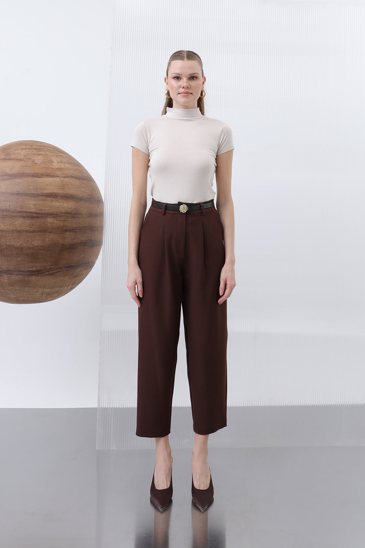 Kadın Pileli Pantolon - 18227PNT BROWN