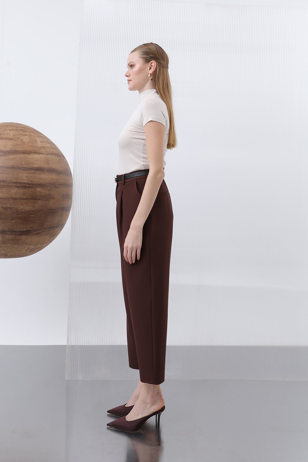 Kadın Pileli Pantolon - 18227PNT BROWN