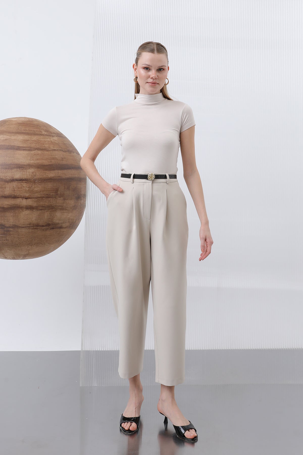 Kadın Pileli Pantolon - 18227PNT BEIGE
