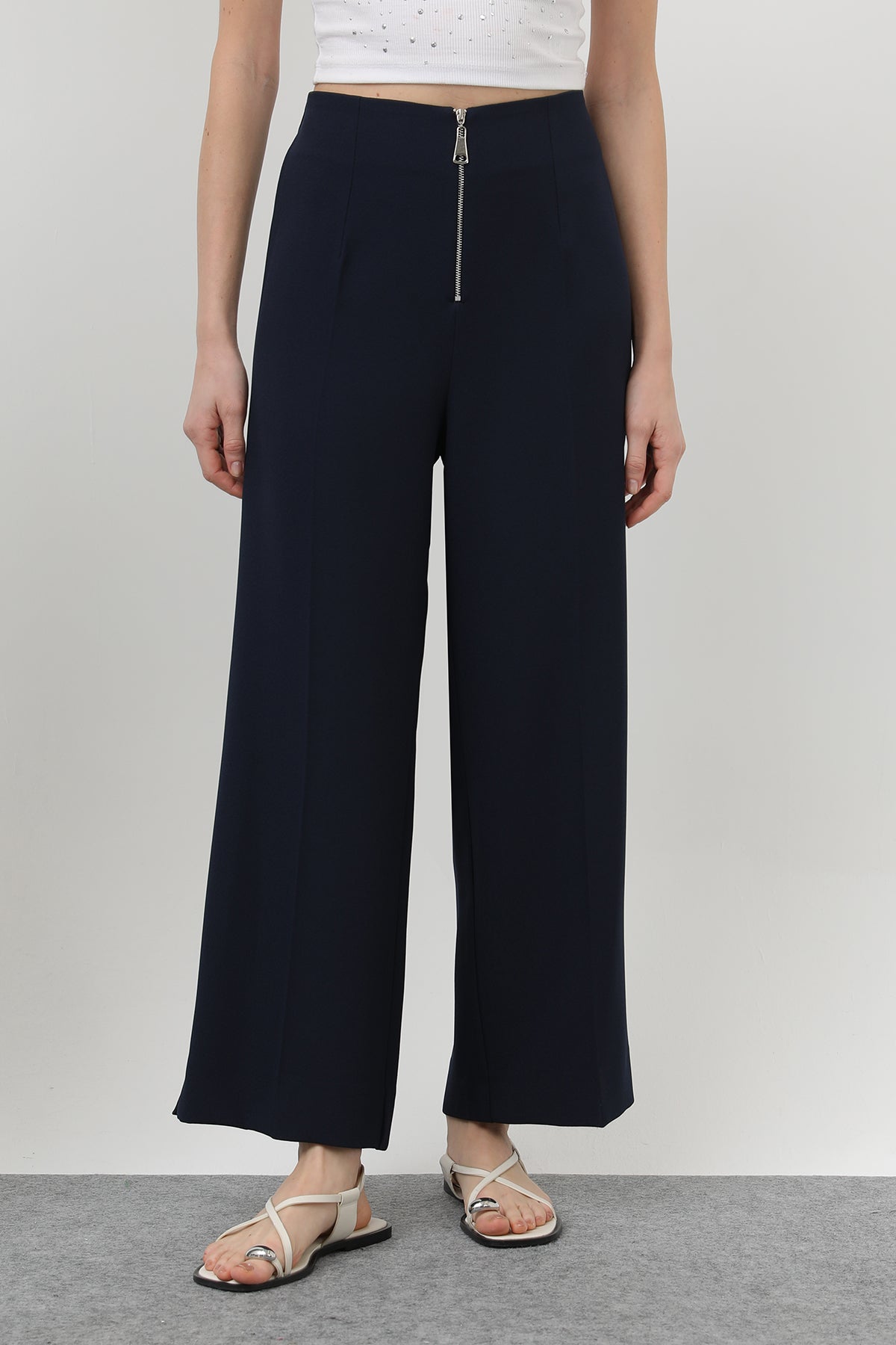 Kadın Fermuar Detaylı Pensli Pantolon- 18228PNT NAVY