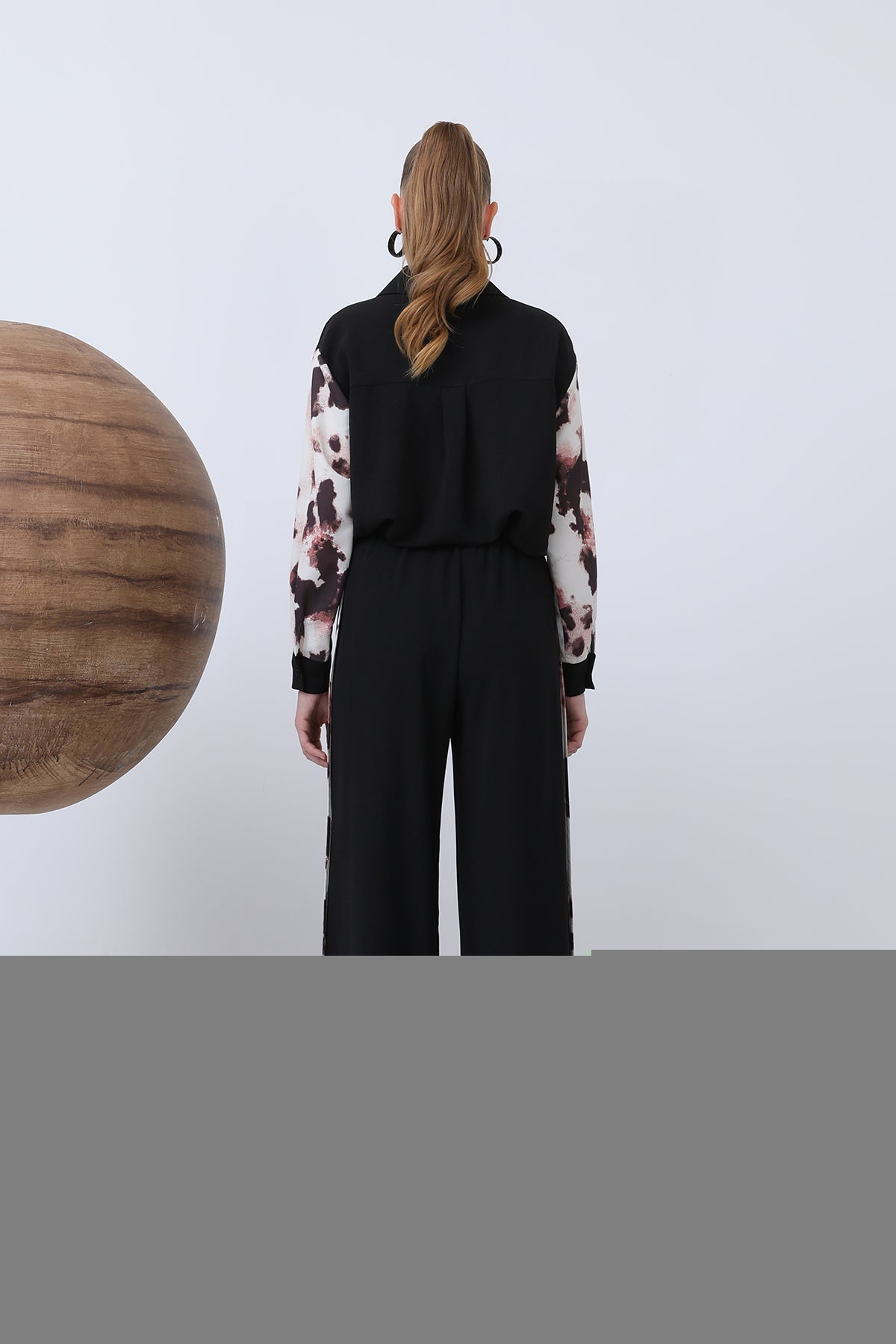 Kadın Beli Lastikli Biye Detaylı Bol Pantolon - 18236PNT BLACK