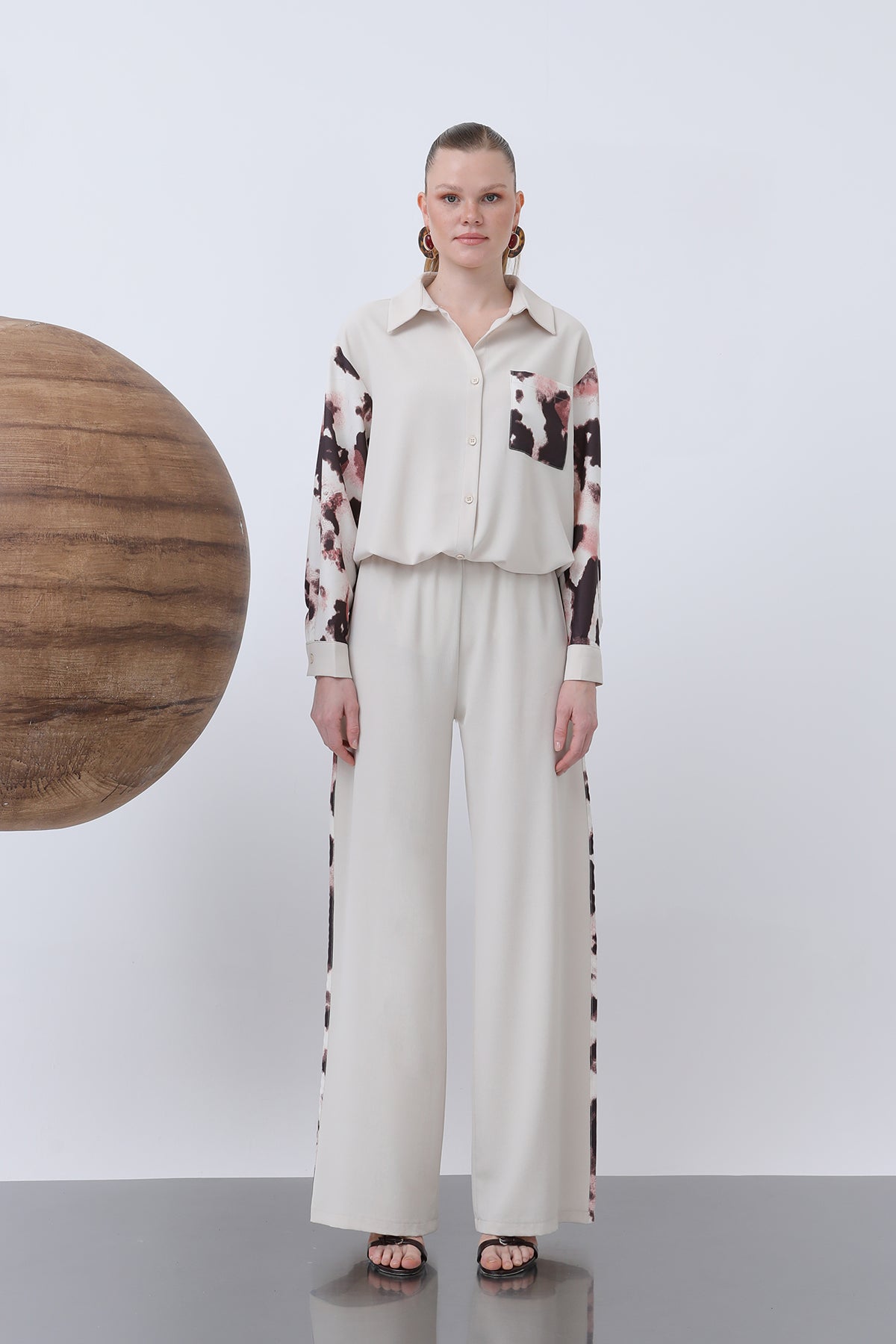 Kadın Beli Lastikli Biye Detaylı Bol Pantolon - 18236PNT BEIGE