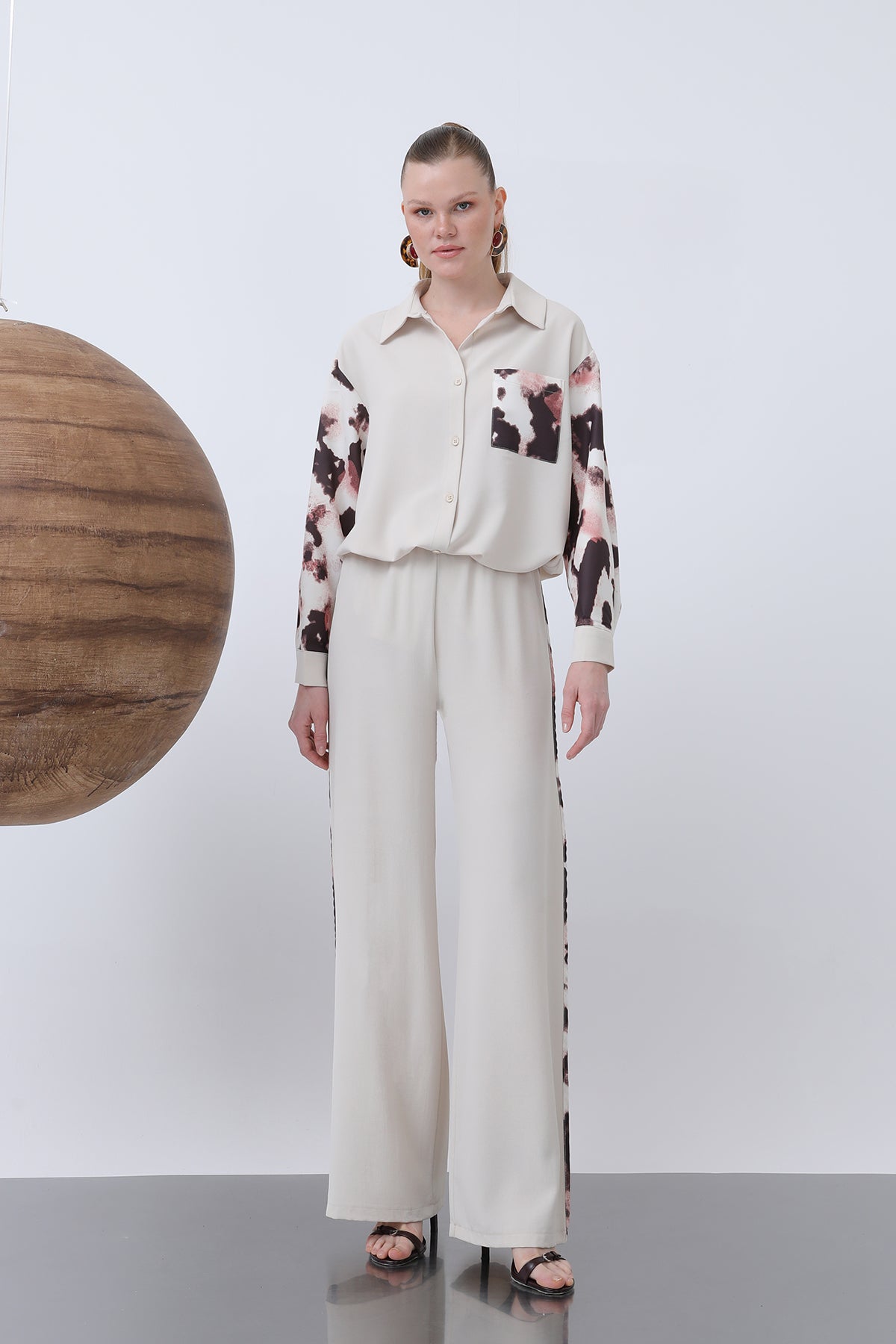 Kadın Beli Lastikli Biye Detaylı Bol Pantolon - 18236PNT BEIGE