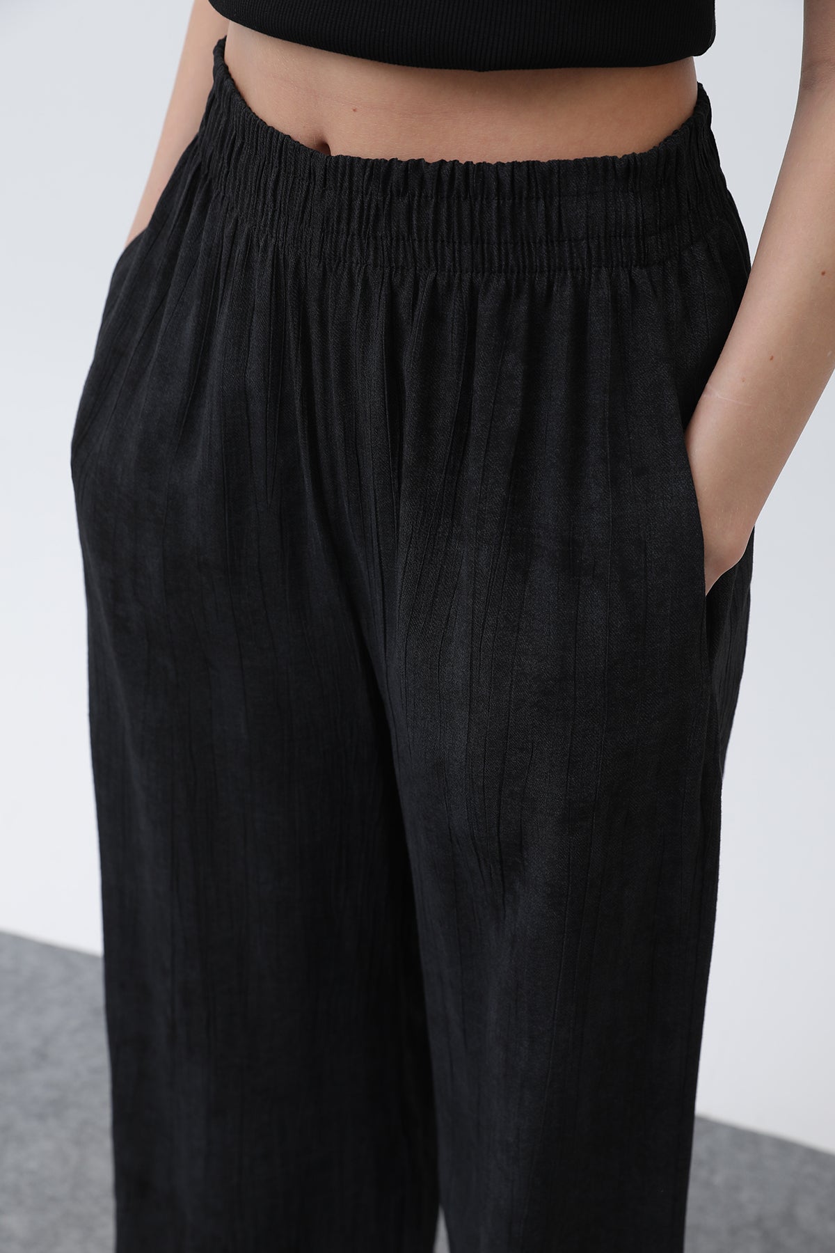 Kadın Beli Lastikli Bol Pantolon - 18238PNT BLACK