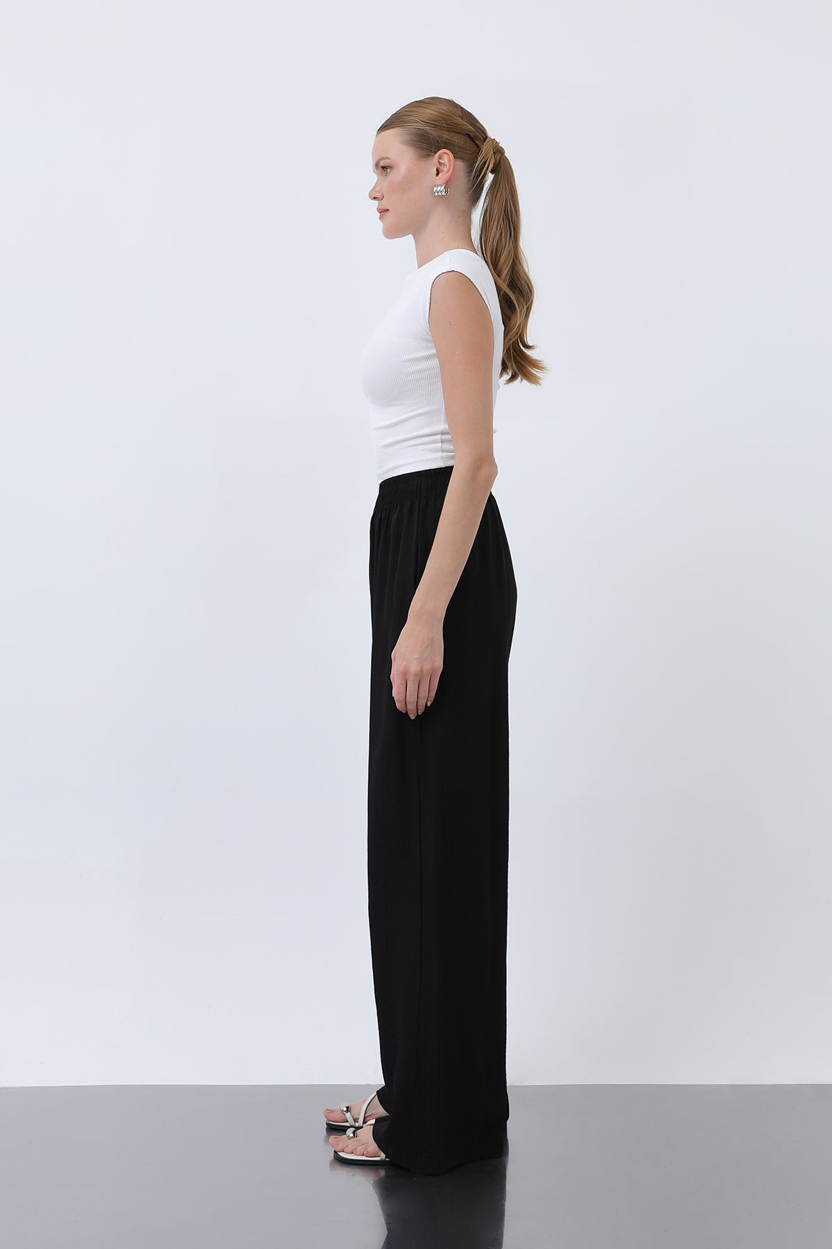 Kadın Beli Lastikli Bol Pantolon - 18239PNT BLACK