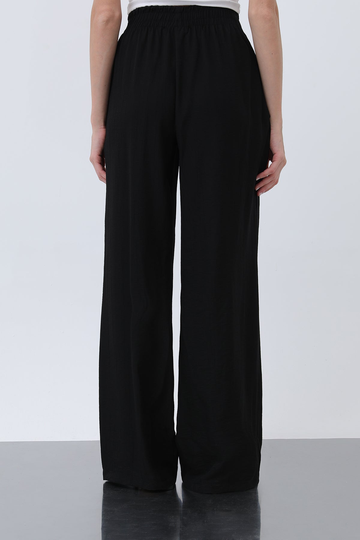 Kadın Beli Lastikli Bol Pantolon - 18239PNT BLACK