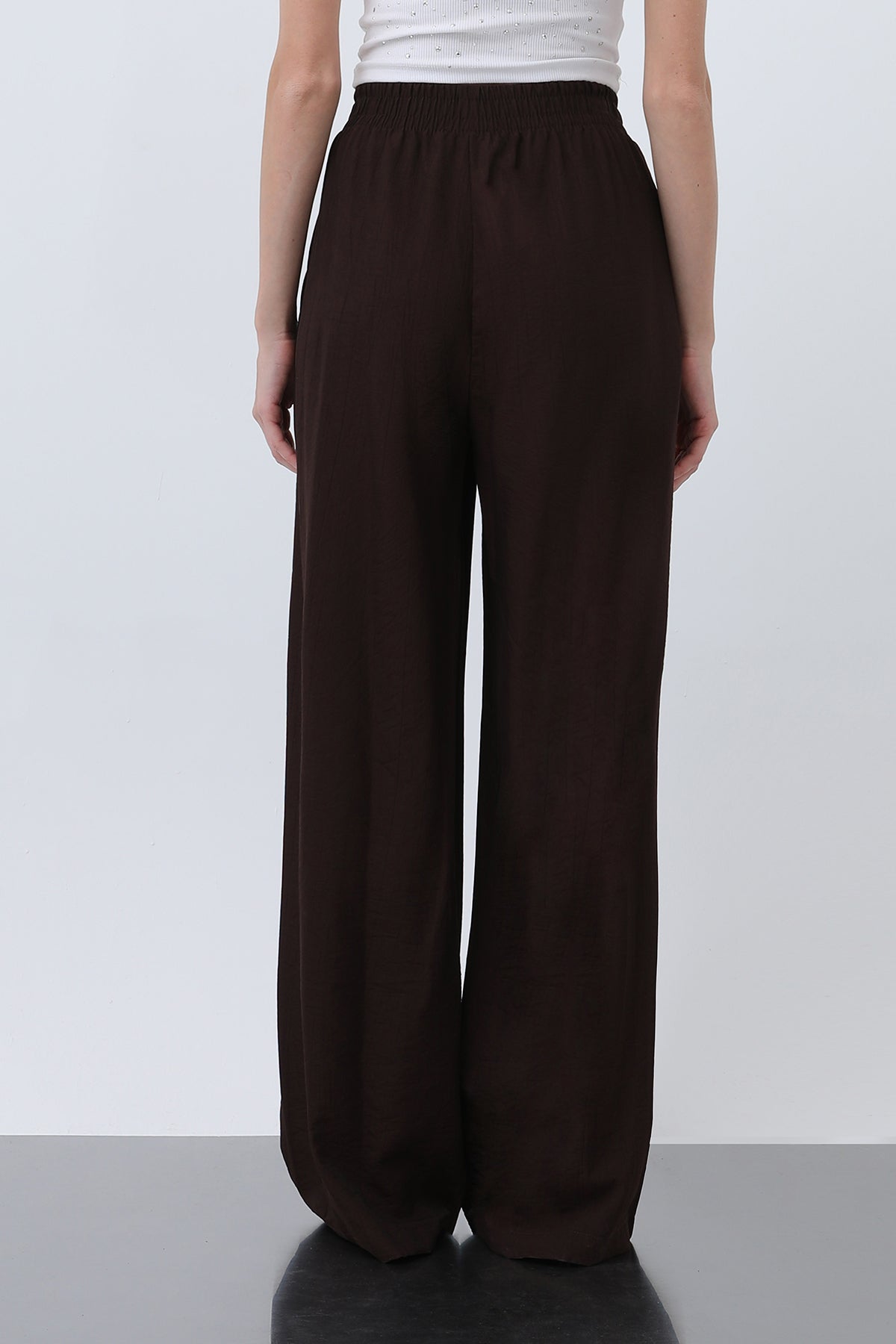 Kadın Beli Lastikli Bol Pantolon - 18239PNT BROWN
