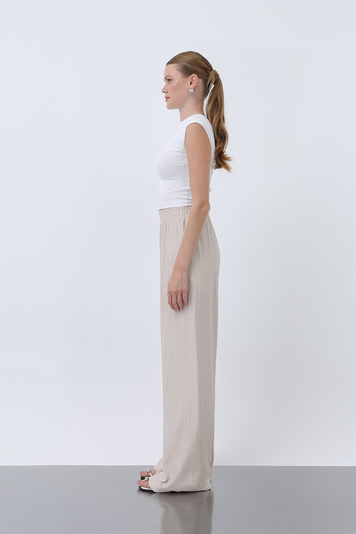 Kadın Beli Lastikli Bol Pantolon - 18239PNT BEIGE