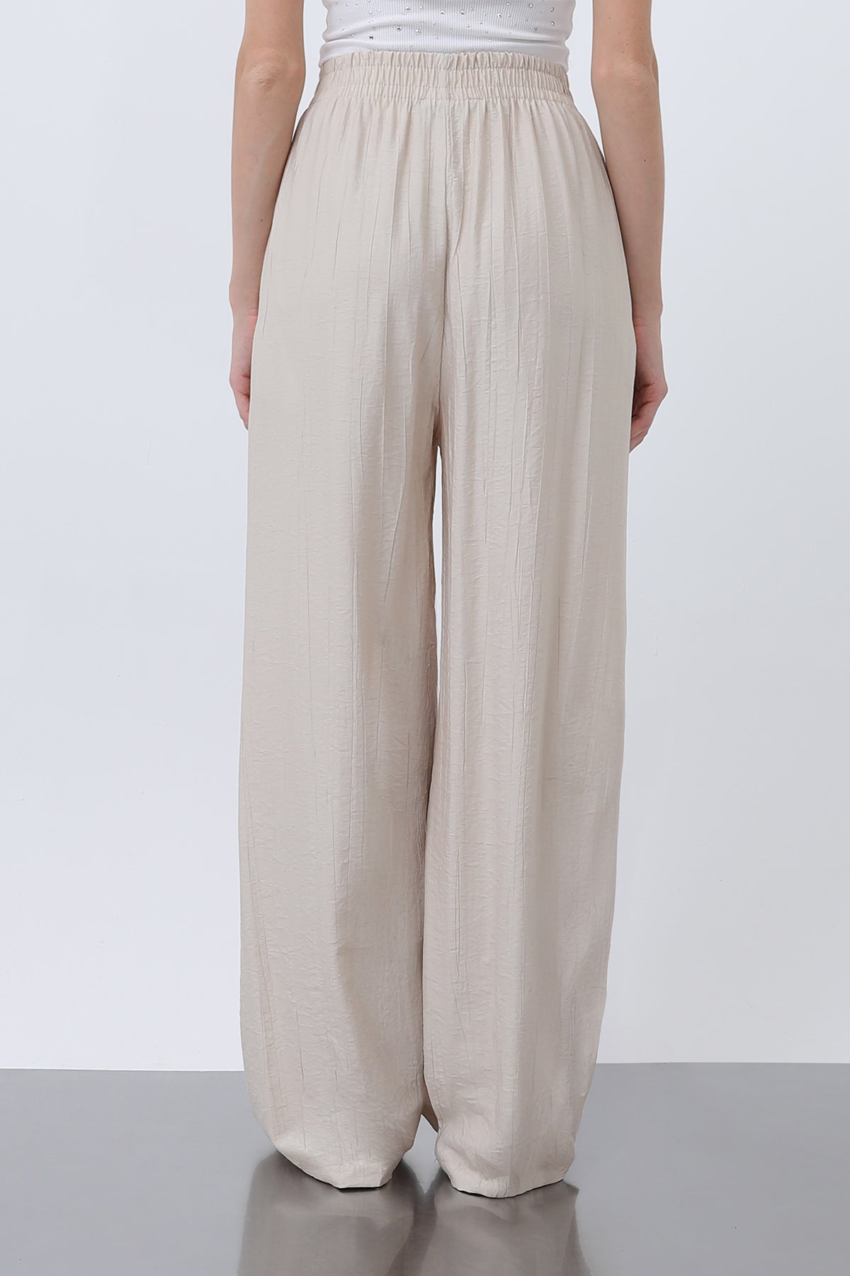 Kadın Beli Lastikli Bol Pantolon - 18239PNT BEIGE