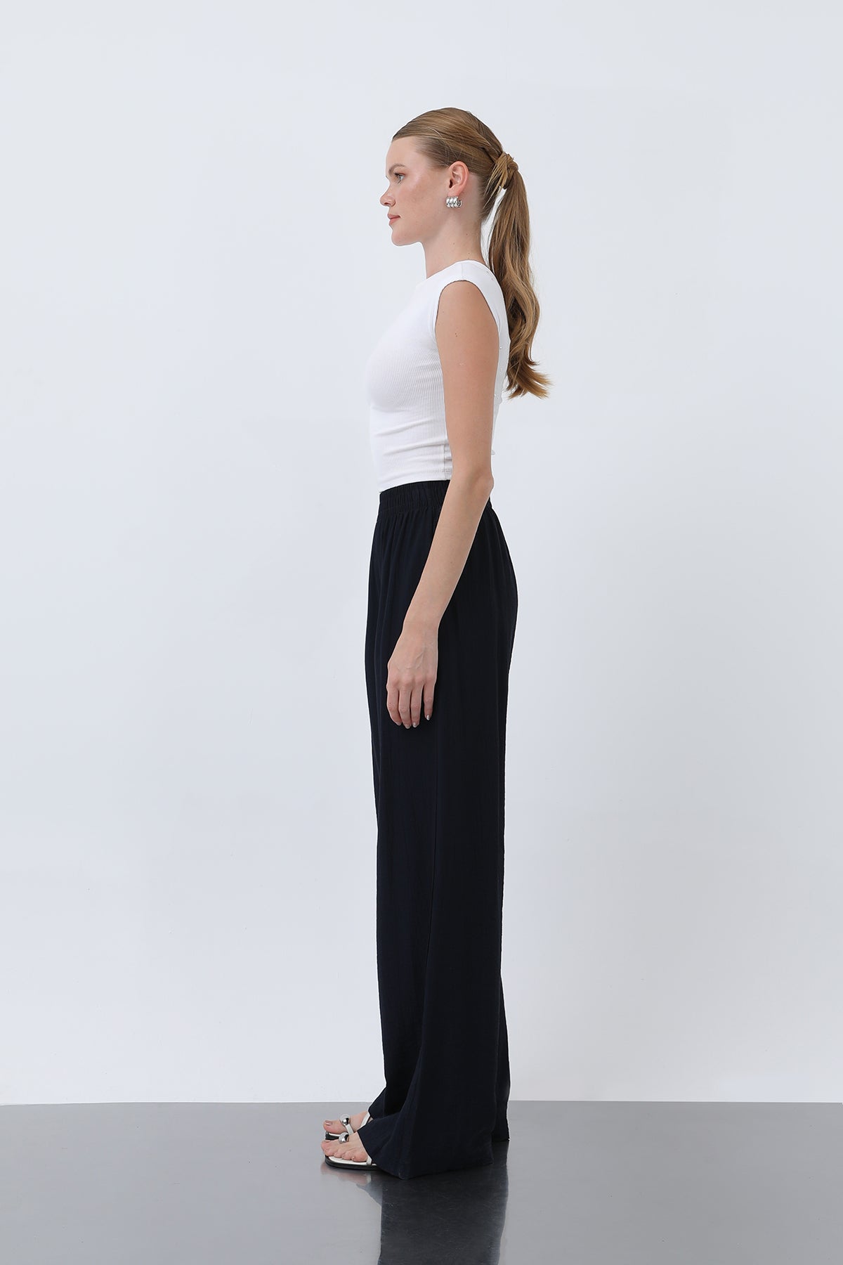 Kadın Beli Lastikli Bol Pantolon - 18239PNT NAVY