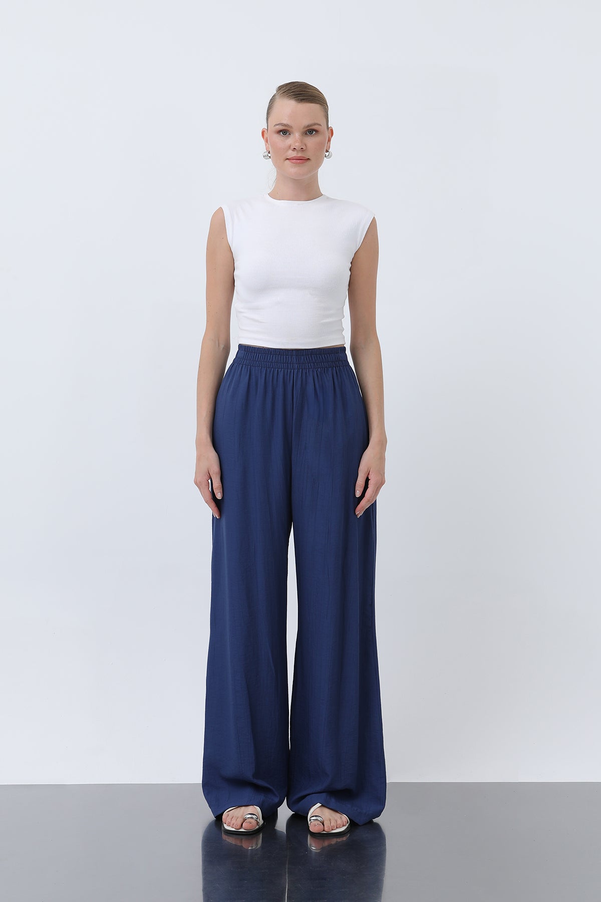 Kadın Beli Lastikli Bol Pantolon - 18239PNT INDIGO