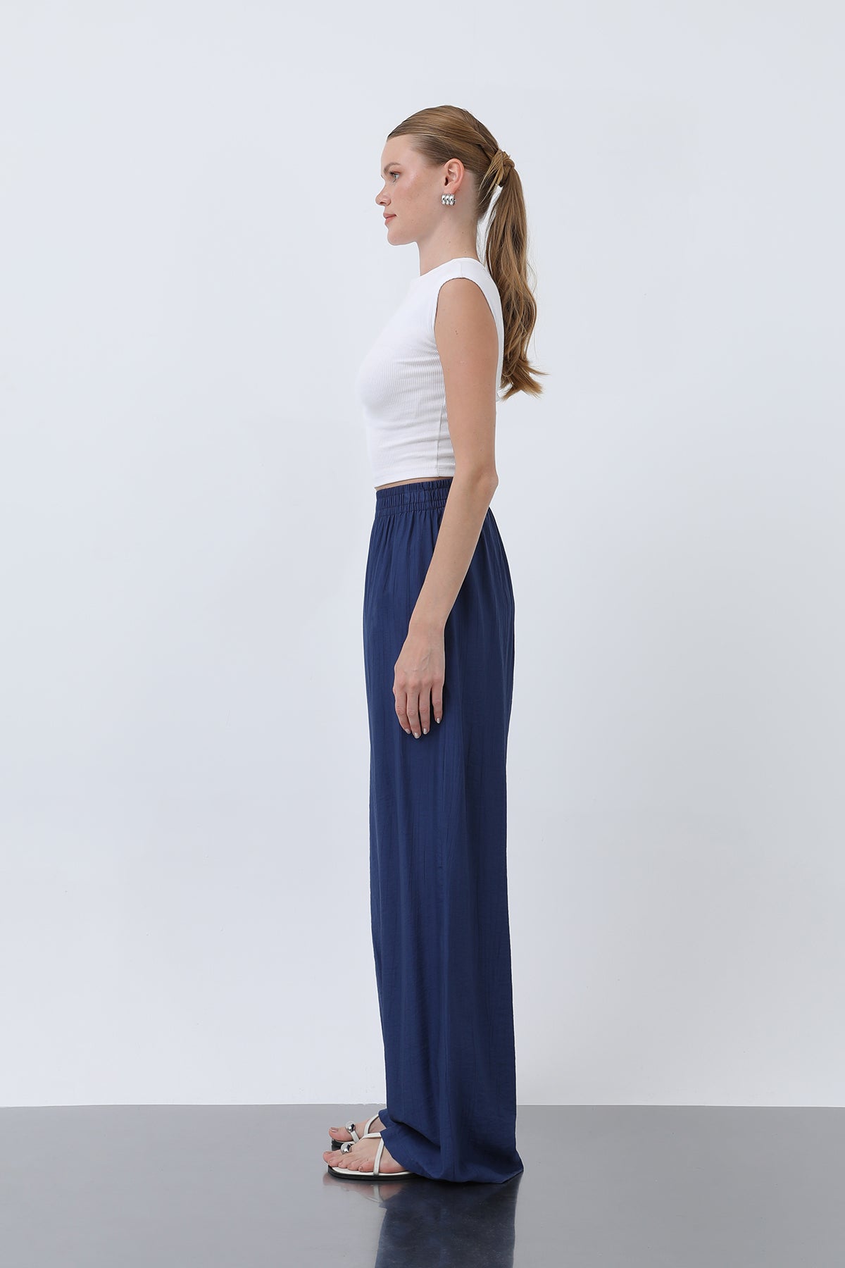 Kadın Beli Lastikli Bol Pantolon - 18239PNT INDIGO